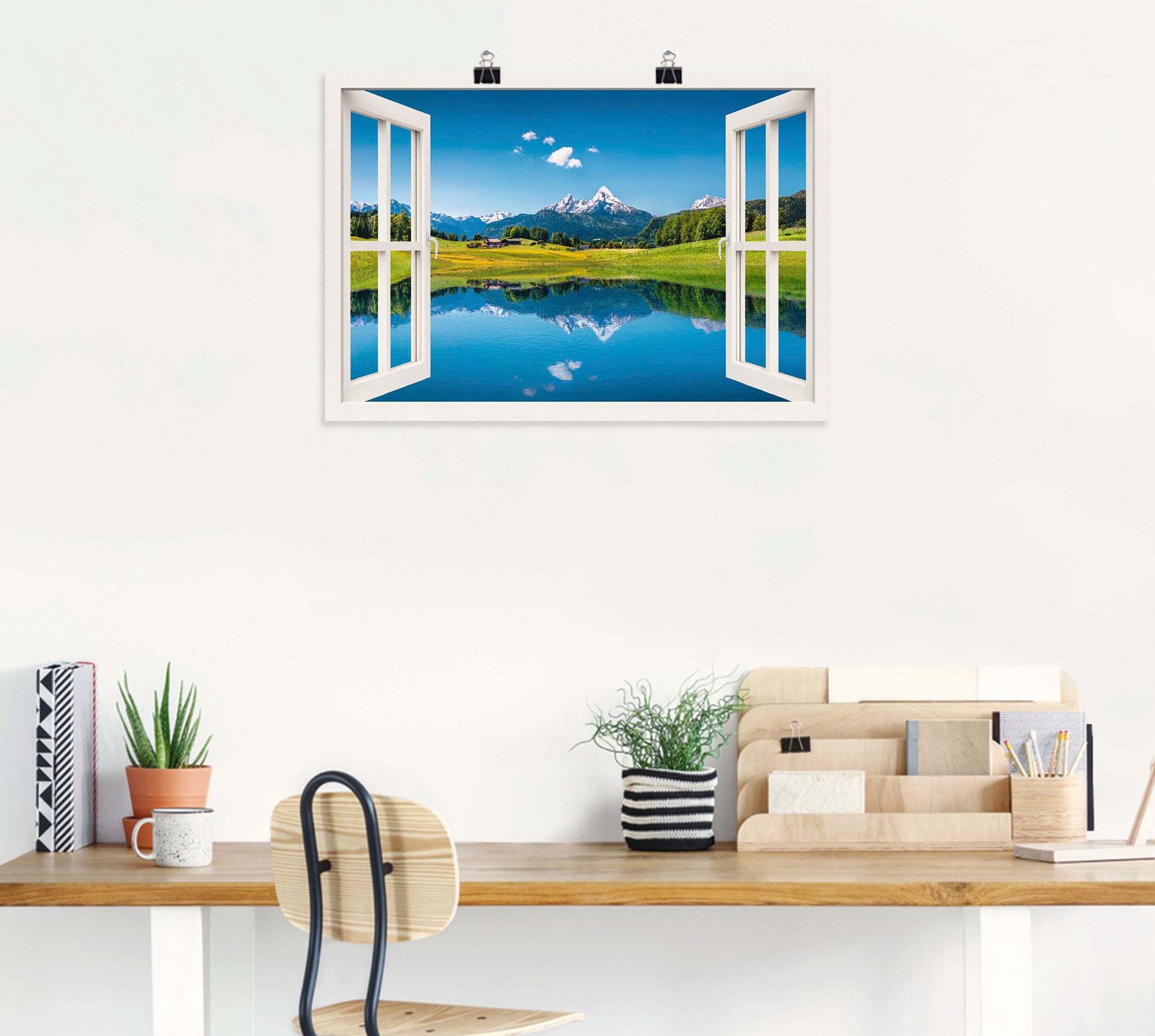 Artland Wandbild »Fensterblick Alpen und Bergsee« Berge 1 Stk. tlg. als Leinwandbild, Poster in verschied. Größen