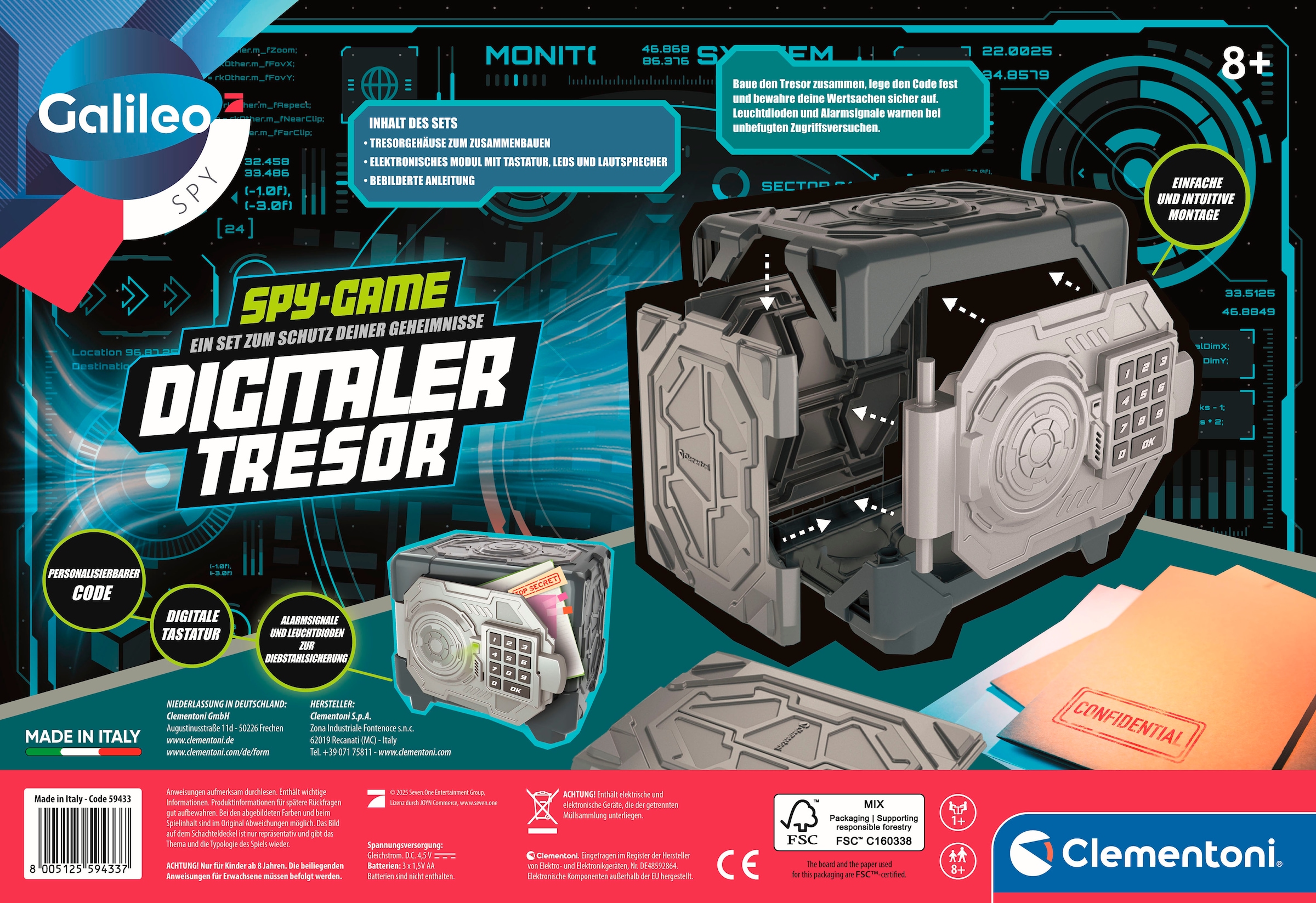 Clementoni® Experimentierkasten »Galileo Spy, Digitaler Tresor« mir Licht- und Soundeffekt