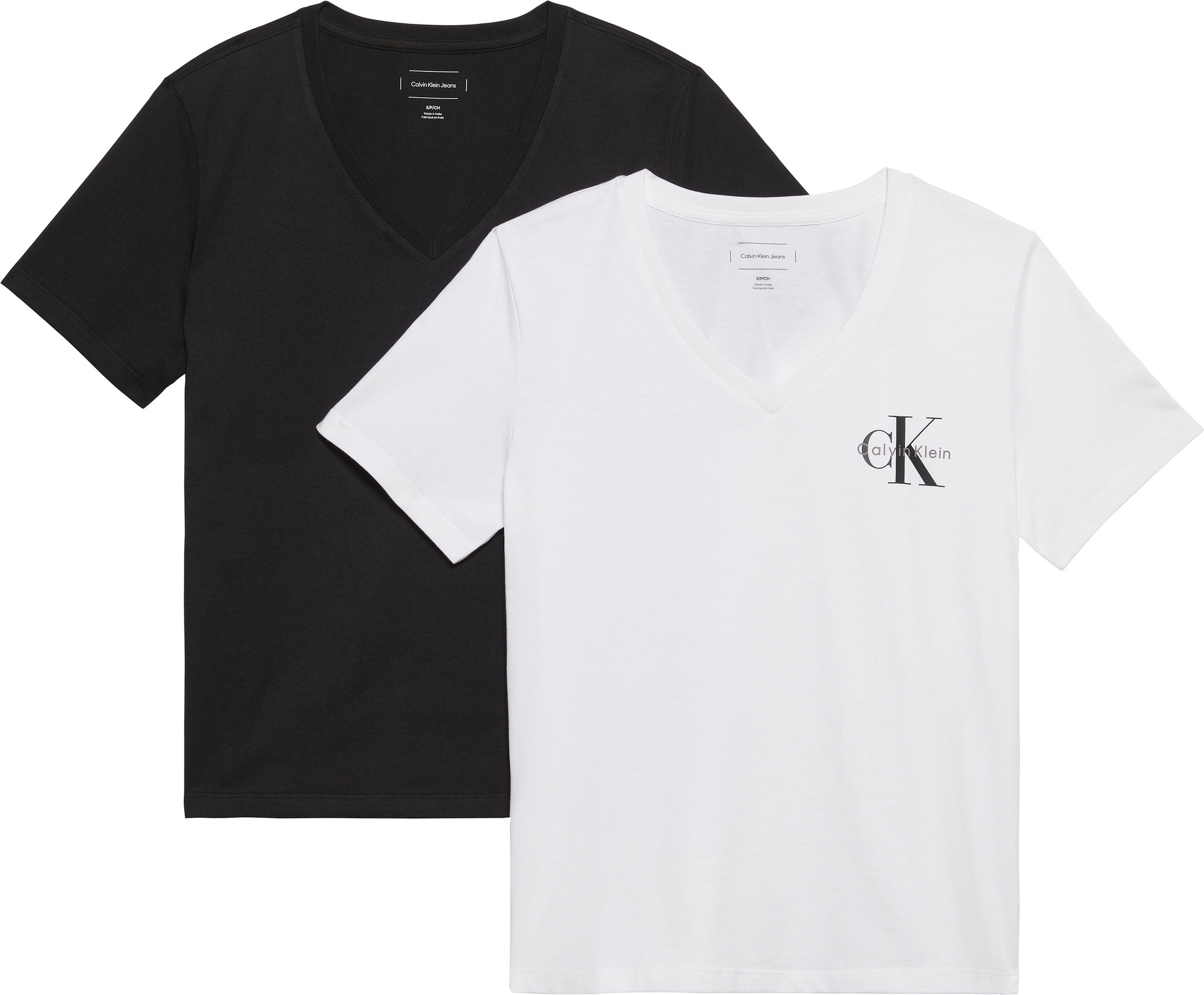 Calvin Klein Jeans Kurzarmshirt »A- Logo VN 2 pack Tee«, (Packung, 2er-Pack), Mit V-Ausschnitt