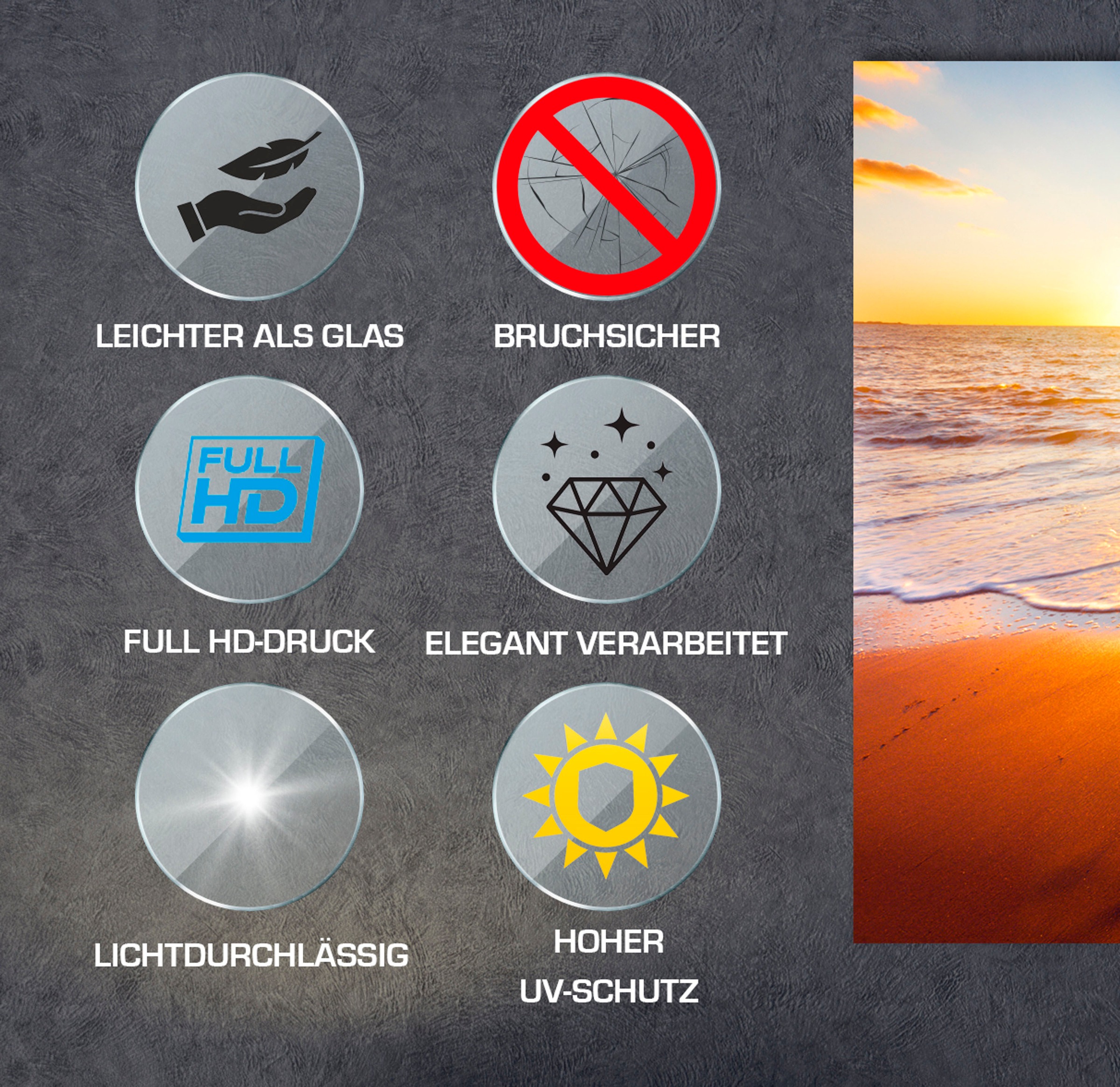 queence Acrylglasbild »Paradise Beach 3-teilig«, Strand-Kunst-Palmen-Sonnenaufgang & -untergang-Spa-Spa Bilder-Meer-Meer Bilder, (1 St.), Fine Art-Print in Galeriequalität