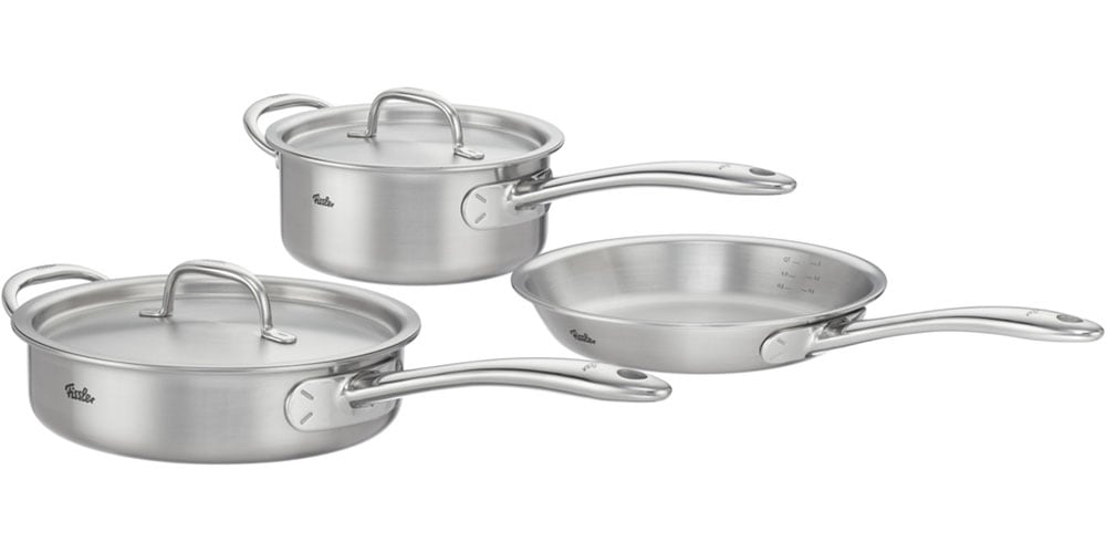 Fissler Topf-Set »Fissler M5 Pro-Ply®, Edelstahl-Topfset (5-teilig)« Set, 5-teilig: Bratpfanne, Sauteuse und Stielkasserolle, 5 tlg. Edelstahl 18/10