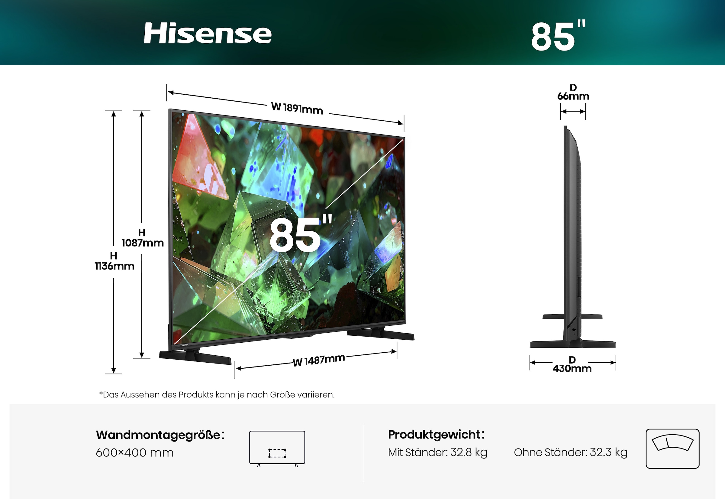 Hisense QLED-Fernseher »85E7S PRO« 215 cm/85 ″ Smart-TV