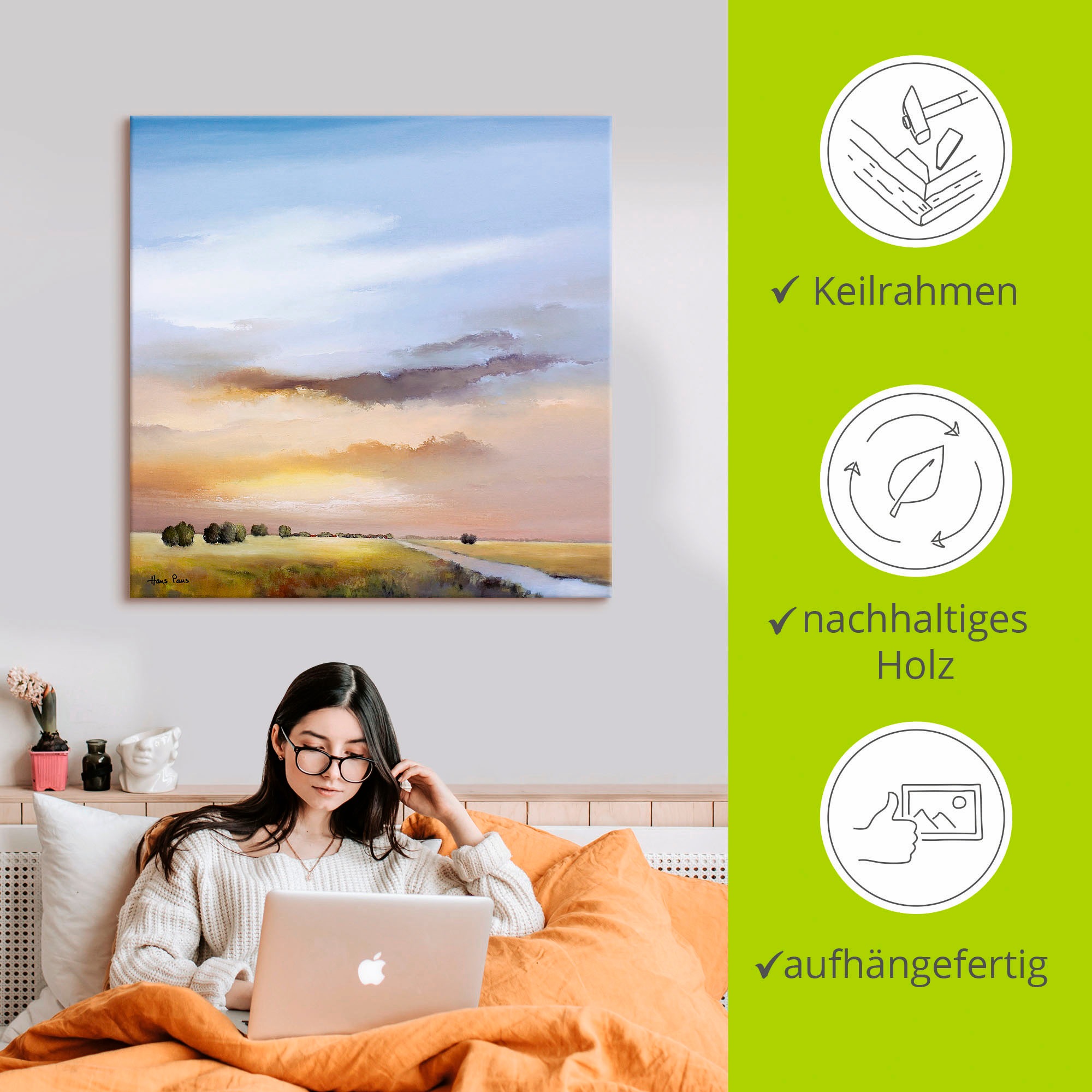 Artland Wandbild »Landschaft III« Himmel 1 Stk. tlg. auf Holzrahmen gespannt