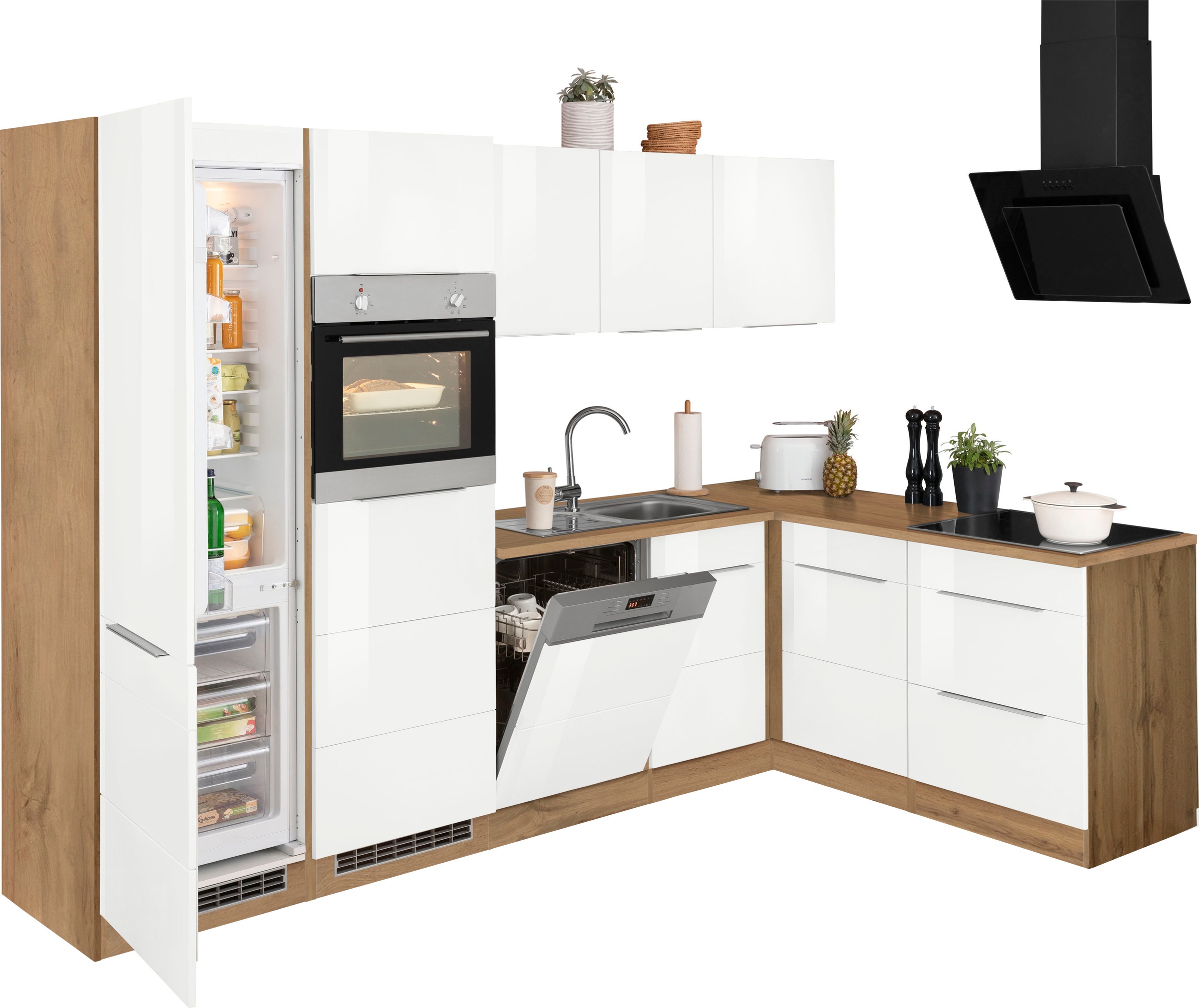 KOCHSTATION Winkelküche »KS-Brindisi Stellbreite 290/170 cm« wahlweise mit E-Geräten und Induktion, mit MDF-Fronten