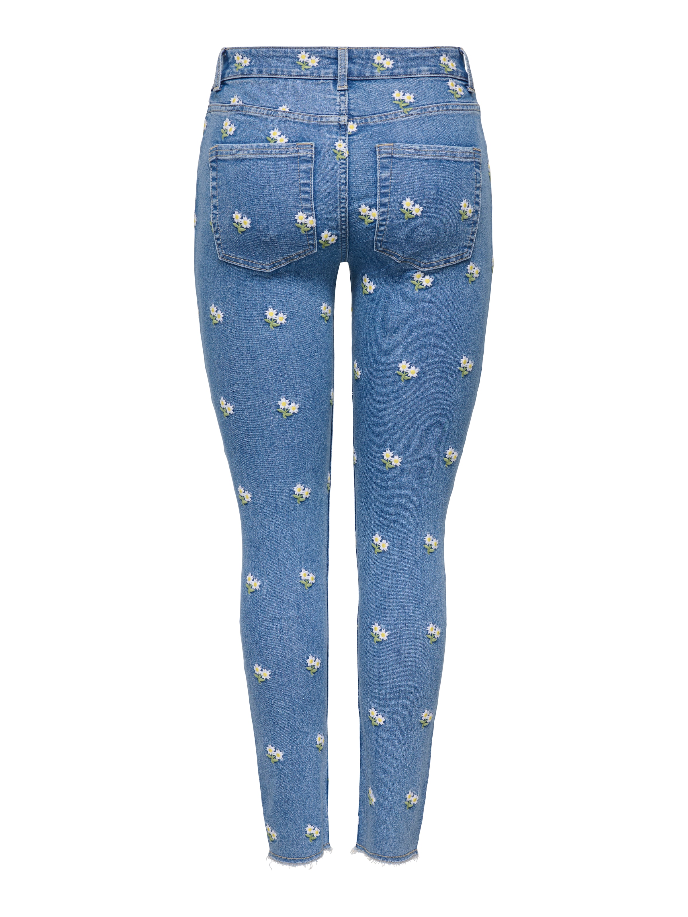 ONLY Skinny-fit-Jeans »ONLHUSH MW EMB RW ANK SKINNY DNM« Baumwollmischung, slim fit, Allover Stickerei, offener Saum