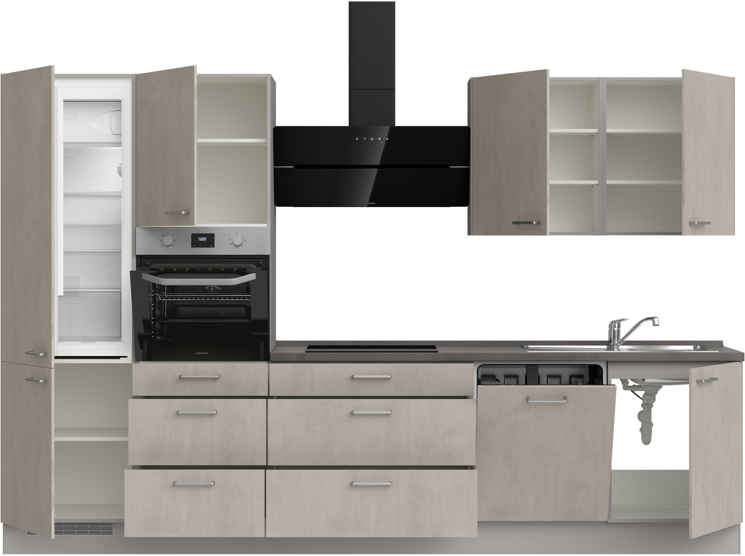 nobilia® Küchenzeile »"Riva II"«, vormontiert, Ausrichtung wählbar, Breite 330 cm, wahlw. mit E-Geräten