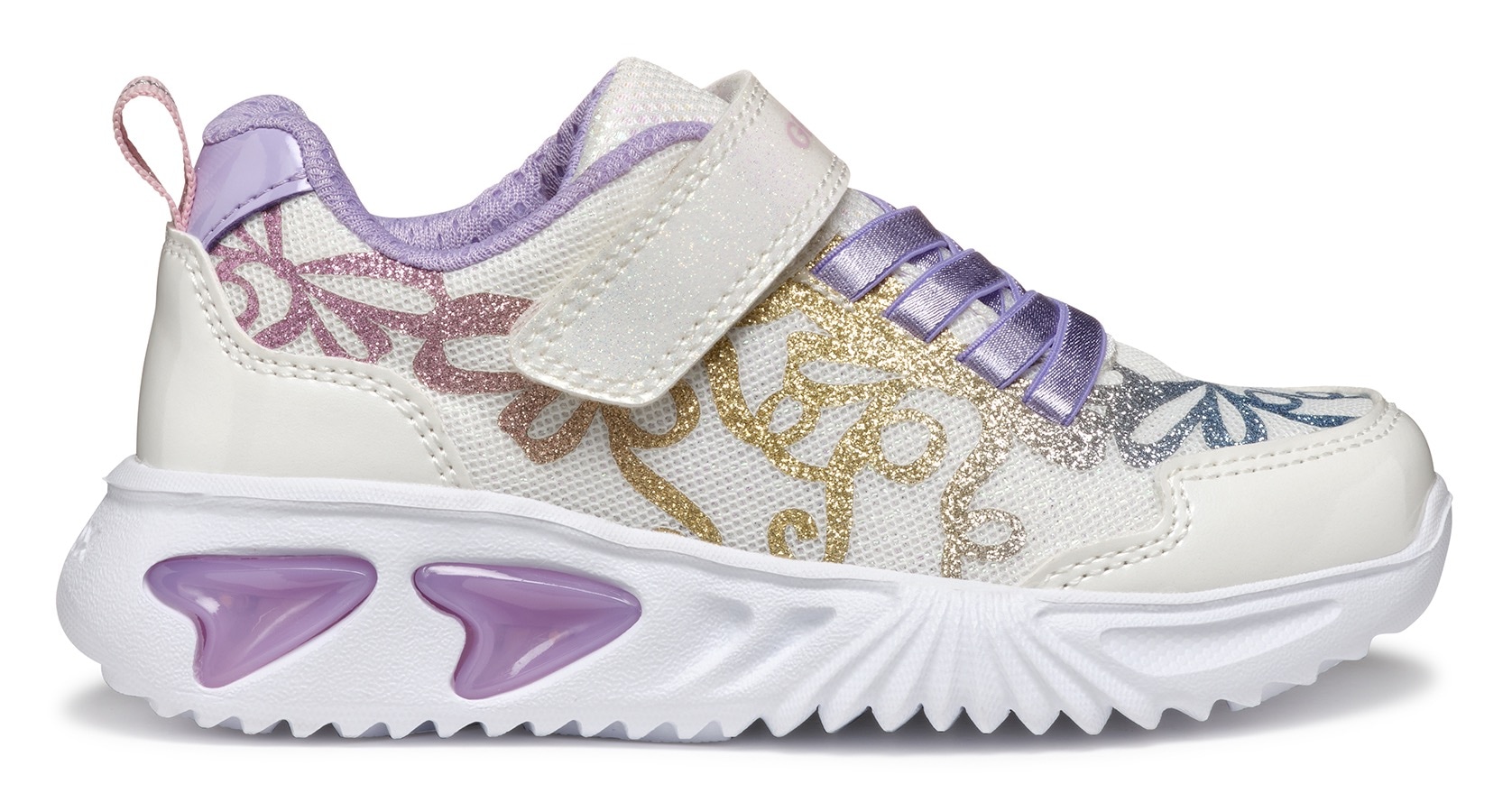 Geox Sneaker »J ASSISTER GIRL Blinkschuh«, Klettschuh mit bunt glitzerndem Schleifchen Muster und Blinkfunktion