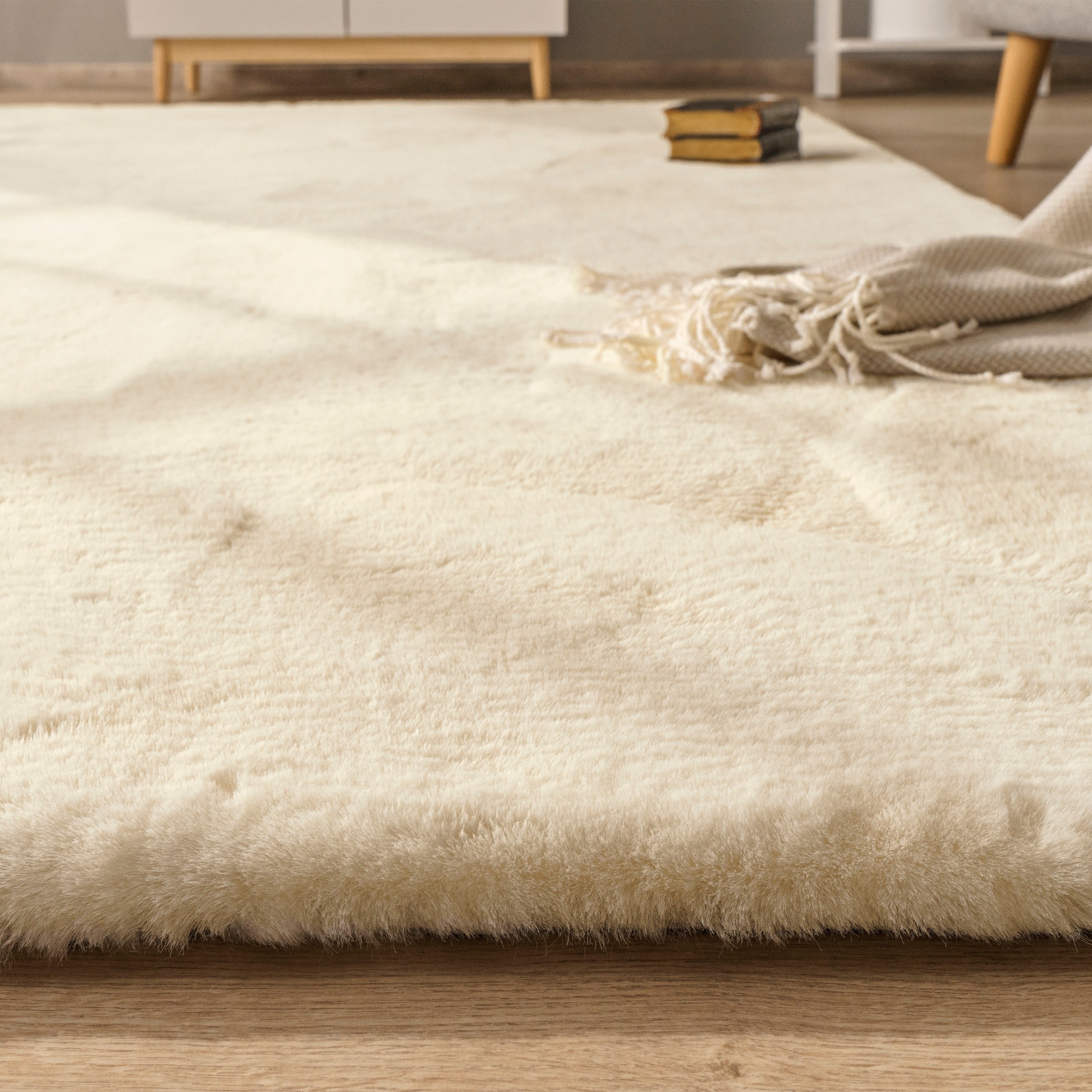 Paco Home Hochflor-Teppich »Rabbit Deluxe 860«, rechteckig, Kunstfell, Uni-Farben, sehr weicher Flor, Wohnzimmer, Schlafzimmer