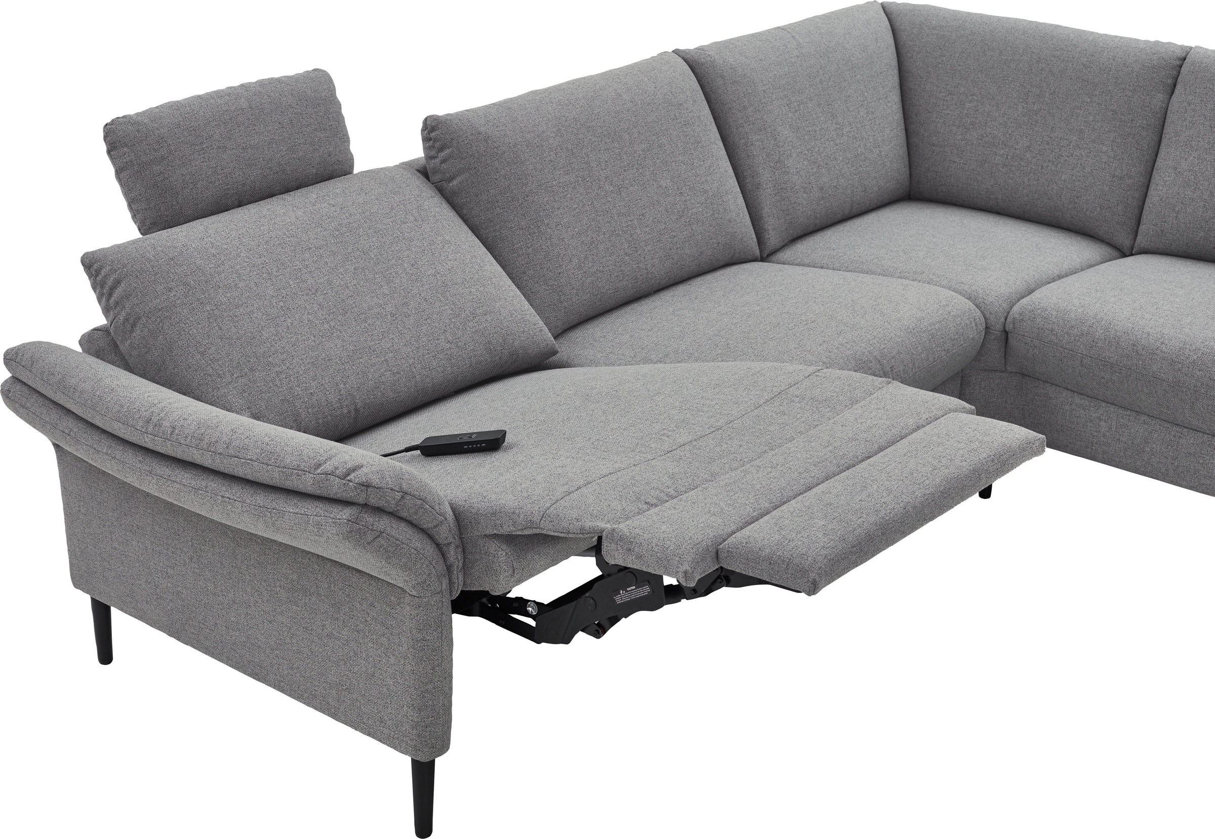 Places of Style Ecksofa »Sarsina: mit Tonnentaschen-Federkern, perfekt zum Entspannen L-Form«, inklusive 2 motorischen Relaxfunktionen mit Herz-Waage-Beschlag