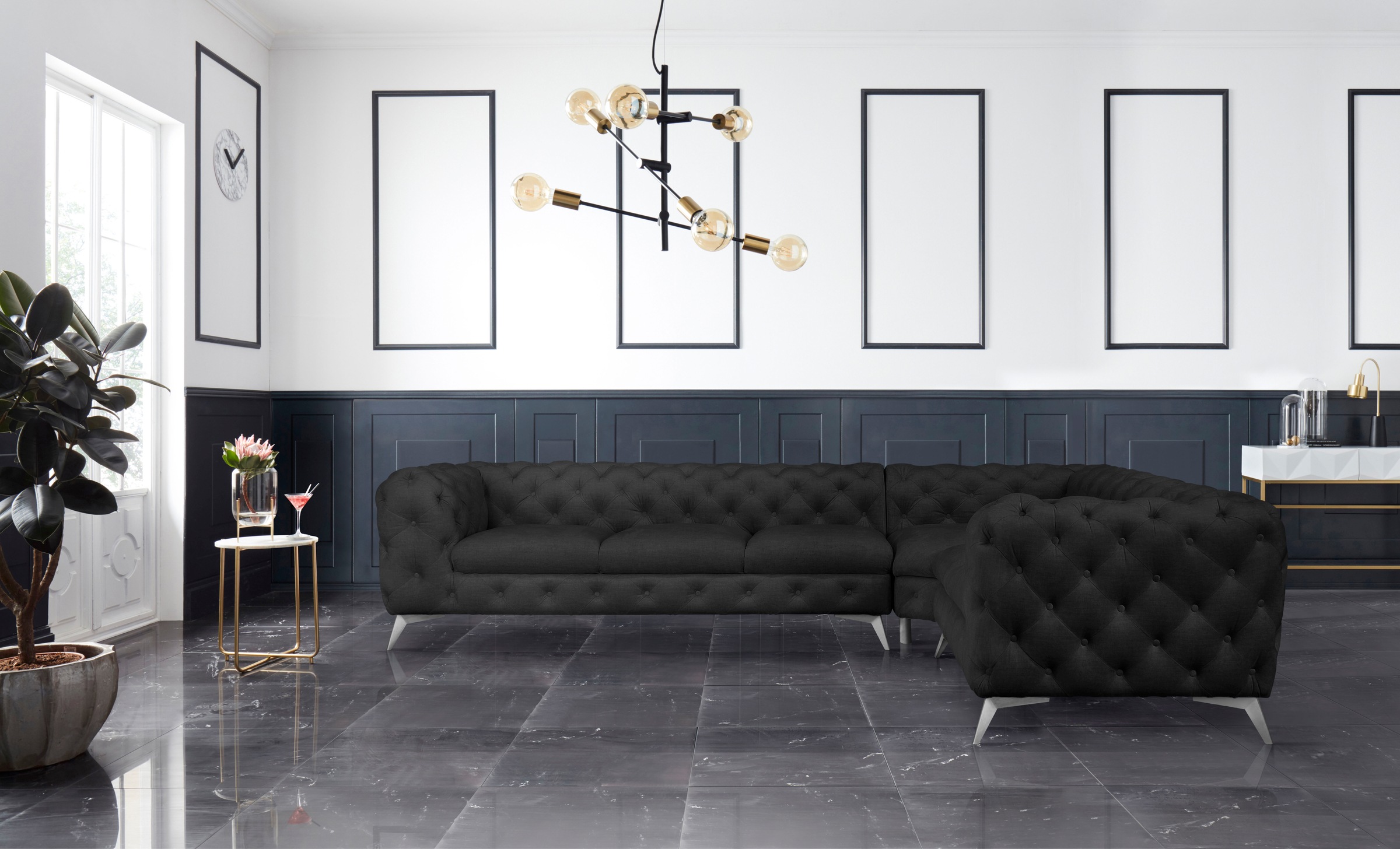 Home affaire Chesterfield-Sofa »Ecksofa GLYNIS L-Form mit Wellenunterfederu günstig online kaufen