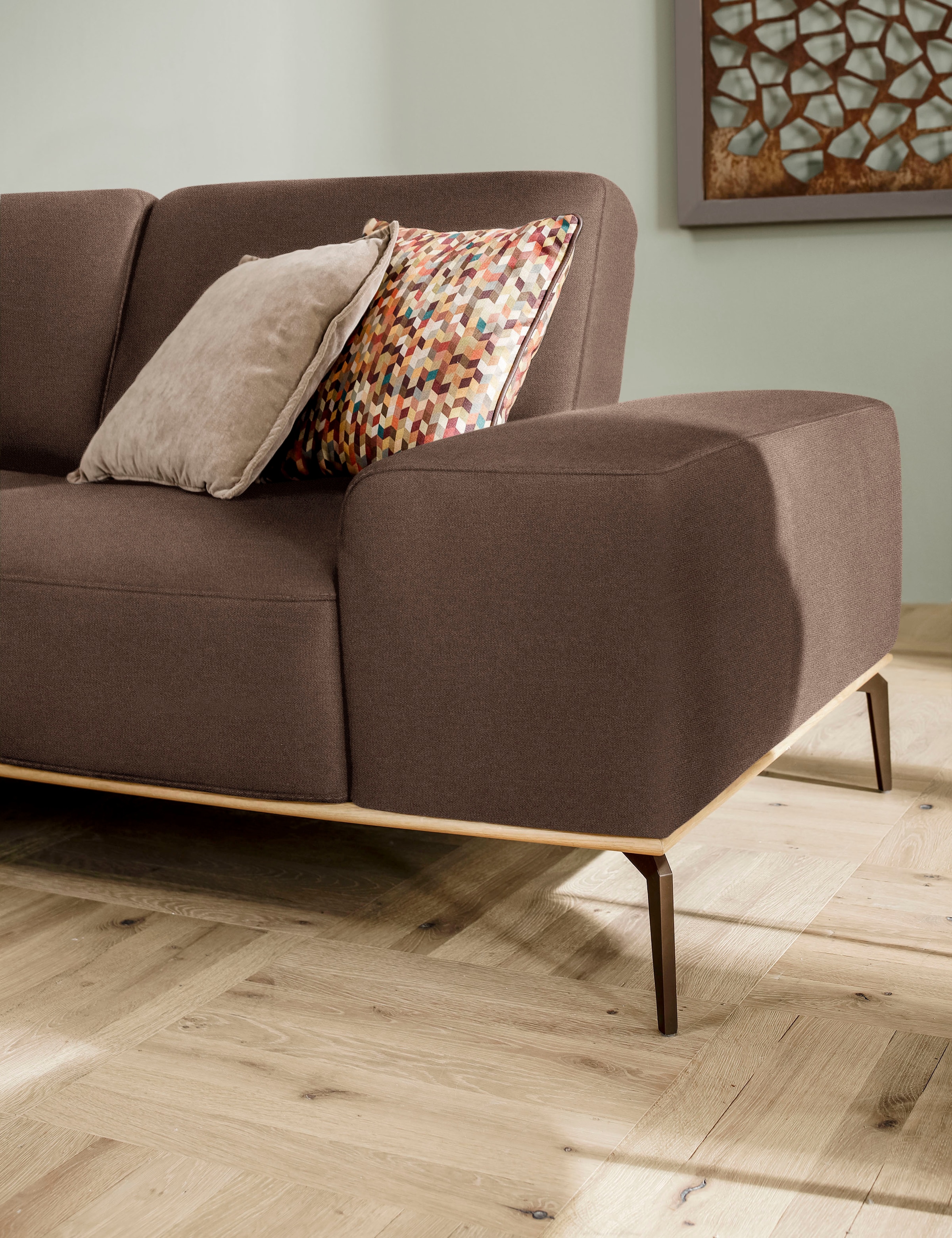 W.SCHILLIG Ecksofa »run, Designsofa mit tollem Sitzkomfort, L-Form«, mit Holzsockel, Füße in Bronze pulverbeschichtet, Breite 299 cm