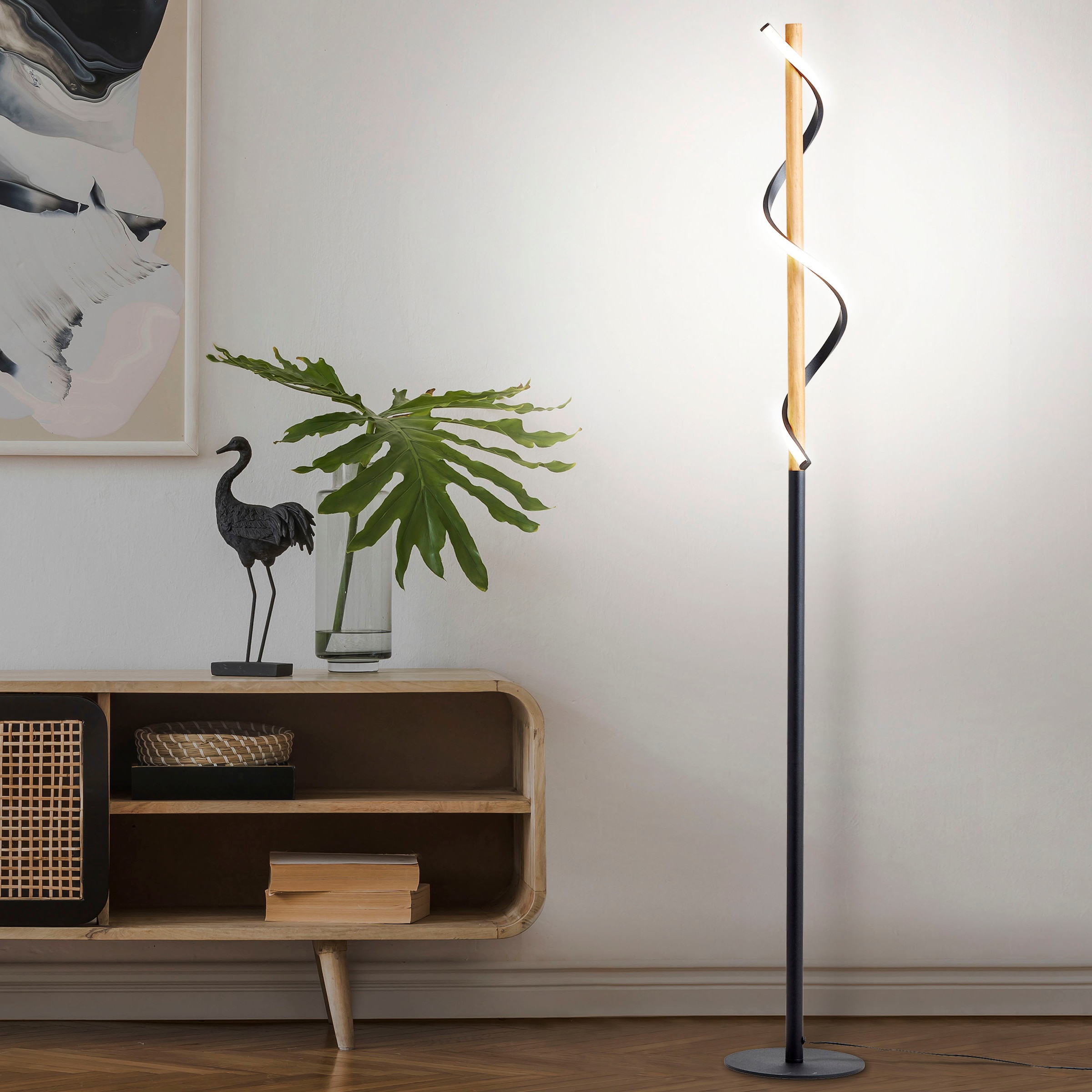 Home affaire Stehlampe »Amanlis«, 1 flammig-flammig, 150 cm Höhe, 2400 Lumen, warmweißes Licht, Holz / Metall / Kunststoff