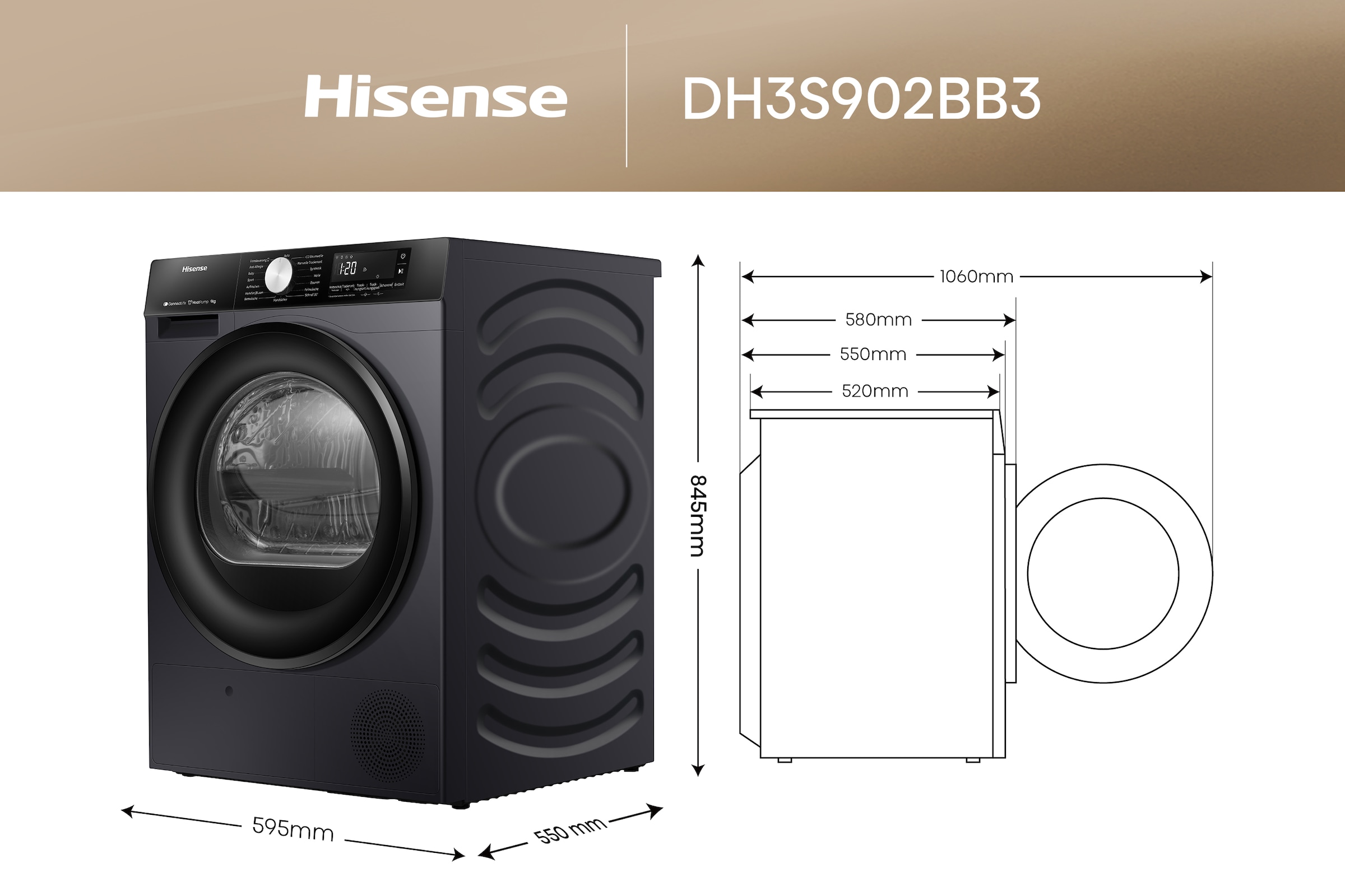 Hisense Wärmepumpentrockner »DH3S902B«, 9 kg