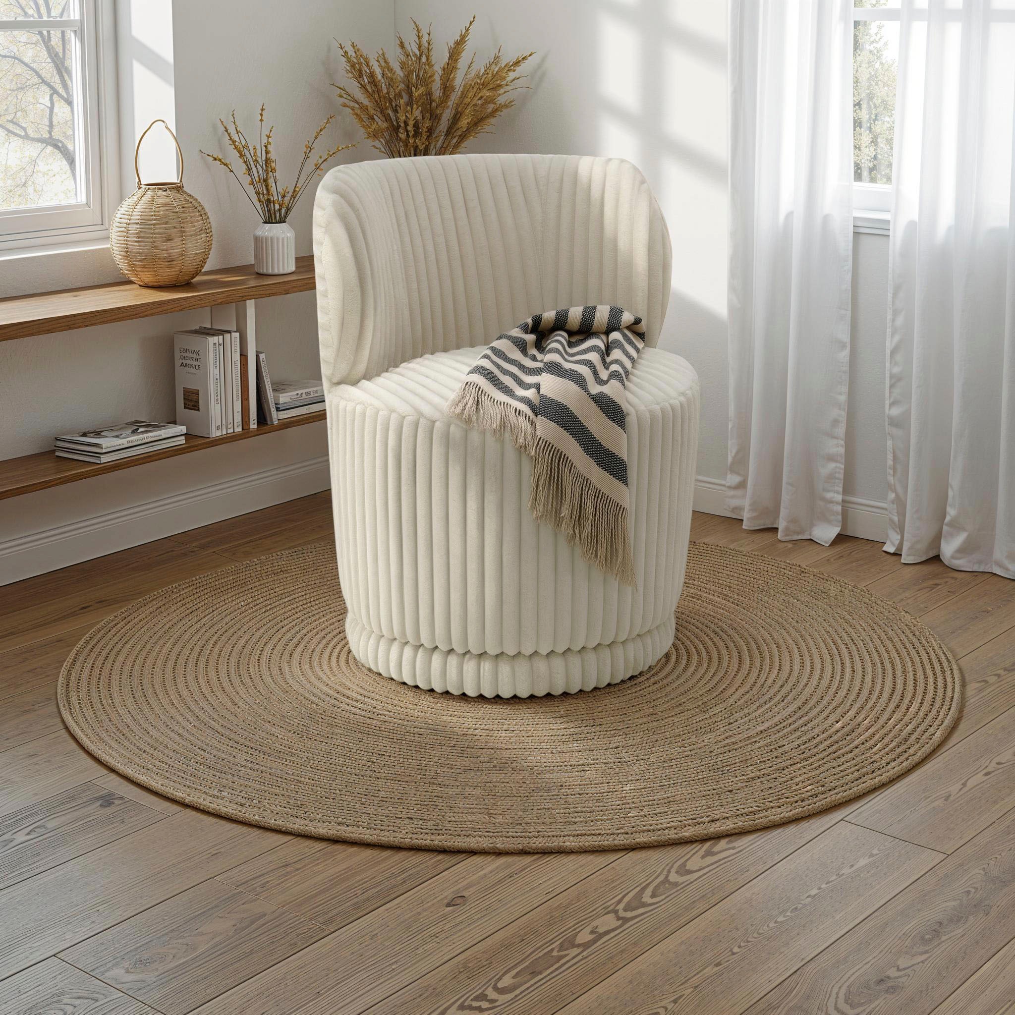 DOMO collection Sessel »Ypres Loungesessel inkl. 360* Drehfunktion« Minimalistisches Design, Cord, creme