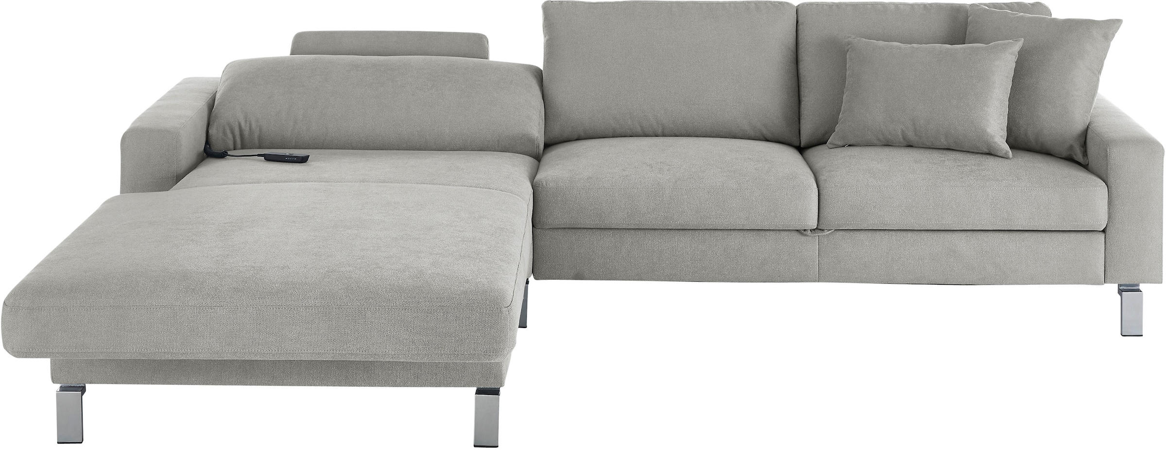3C Candy Ecksofa »Lecce, wahlweise PUR-Schaumstoff oder Tonnentaschenfederkern«, Bett im 2,5-Sitzer, teilmotorische Schlaffunktion im Longchair, L-Form