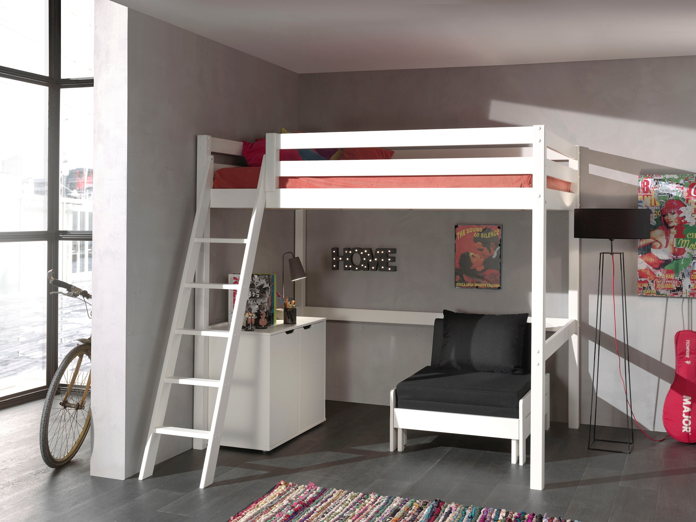 Vipack Hochbett, (Made in Europe), Hochbett mit 140 x 200 cm Liegefläche, inkl. Kommode und Schlafsessel