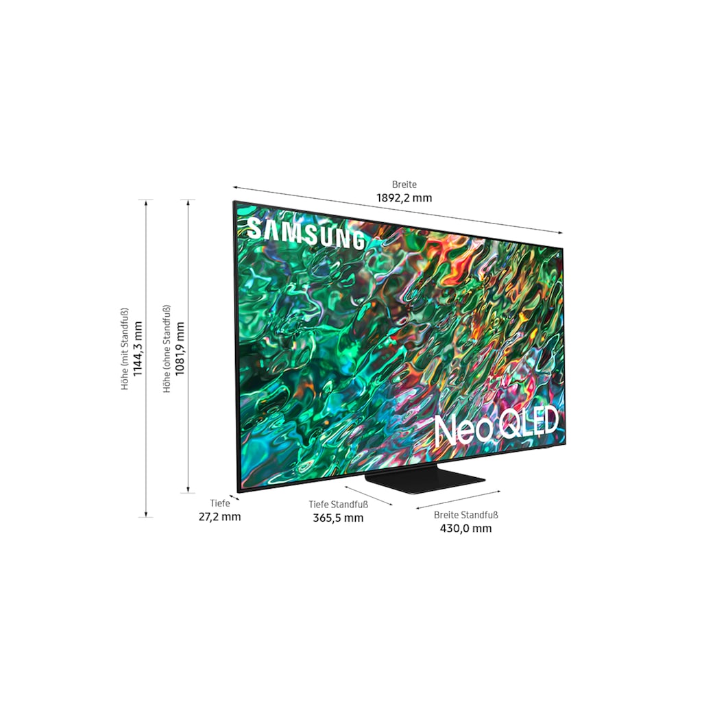 Samsung QLED-Fernseher »85" Neo QLED 4K QN90B (2022)«, 214 cm/85 Zoll, 4K Ultra HD, Smart-TV-Google TV, Quantum Matrix Technologie mit Neo Quantum Prozessor 4K-Quantum HDR 2000-Ultimate UHD Dimming