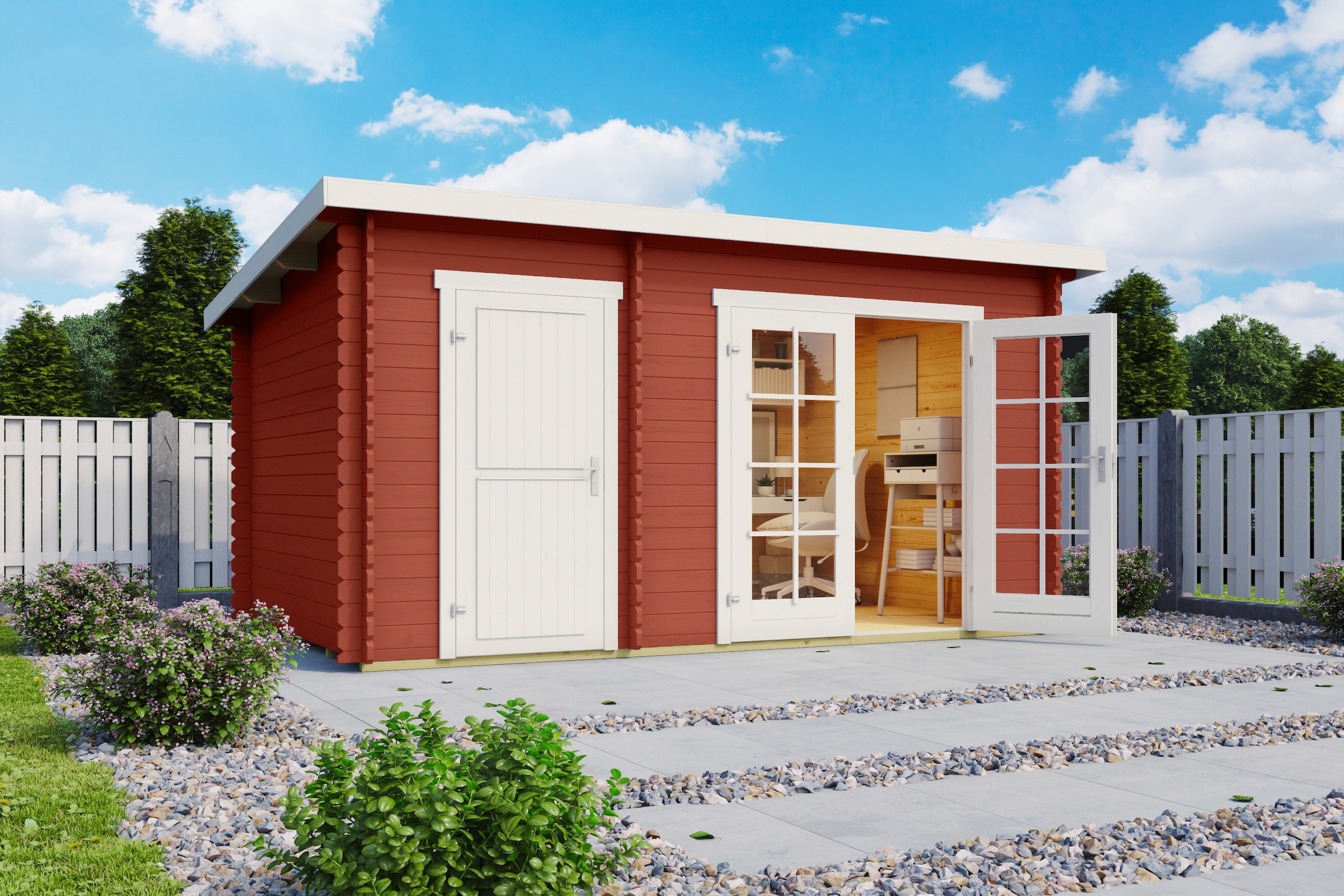 LASITA MAJA Gartenhaus »Belmont 1«, Blochbohlenhaus 28mm 2-Raum, Fundamentmass 3800x2500, Schwedenrot