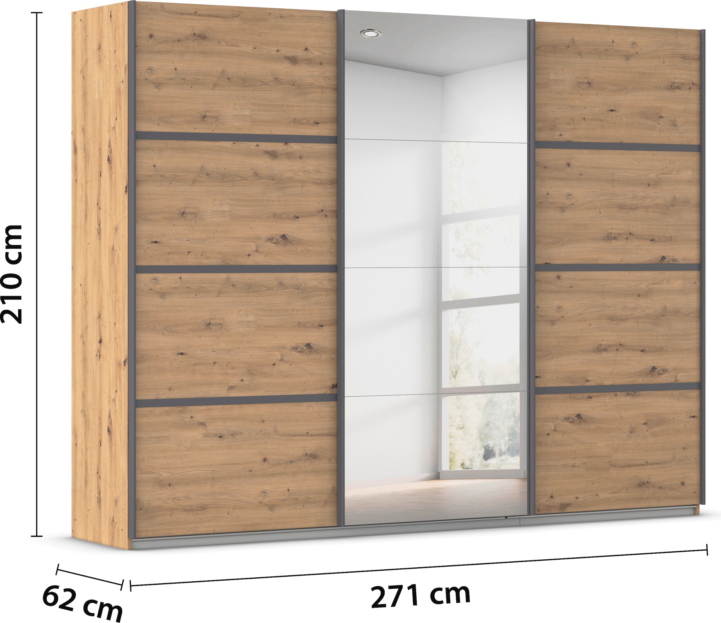 rauch Kleiderschrank »Schwebetürenschrank OTTO´s Choice Garderobe Schrank TOP ANGEBOT Avola«, (in 3 verschiedenen Ausstattungen BASIC/CLASSIC/PREMIUM inkl. Spiegel), mit eleganten Zierleisten in Chrom, Schwarz oder Weiß MADE IN GERMANY