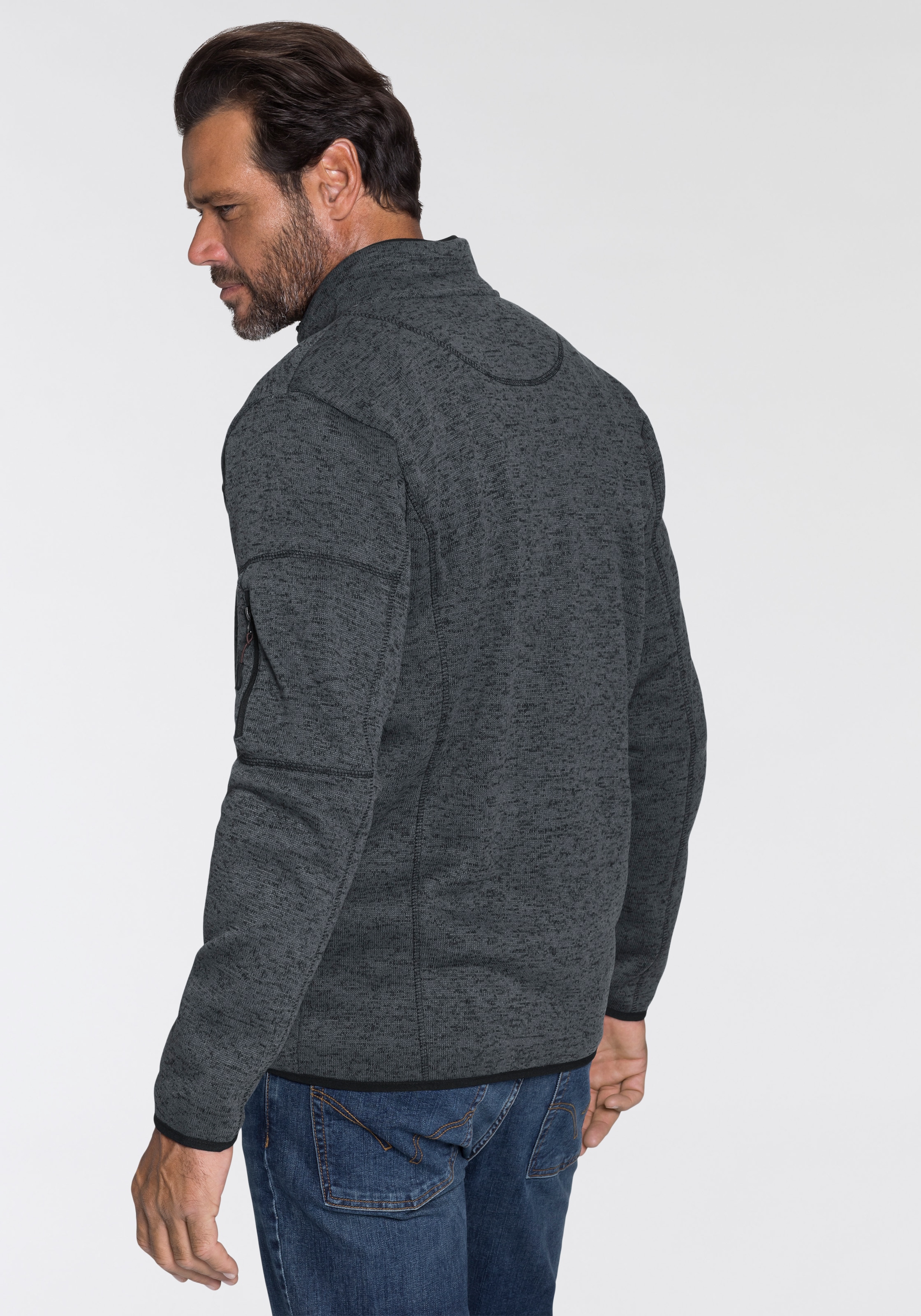 Man's World Strickfleecejacke, für die Übergangszeit, mit Reißverschlusstaschen, mit Stehkragen