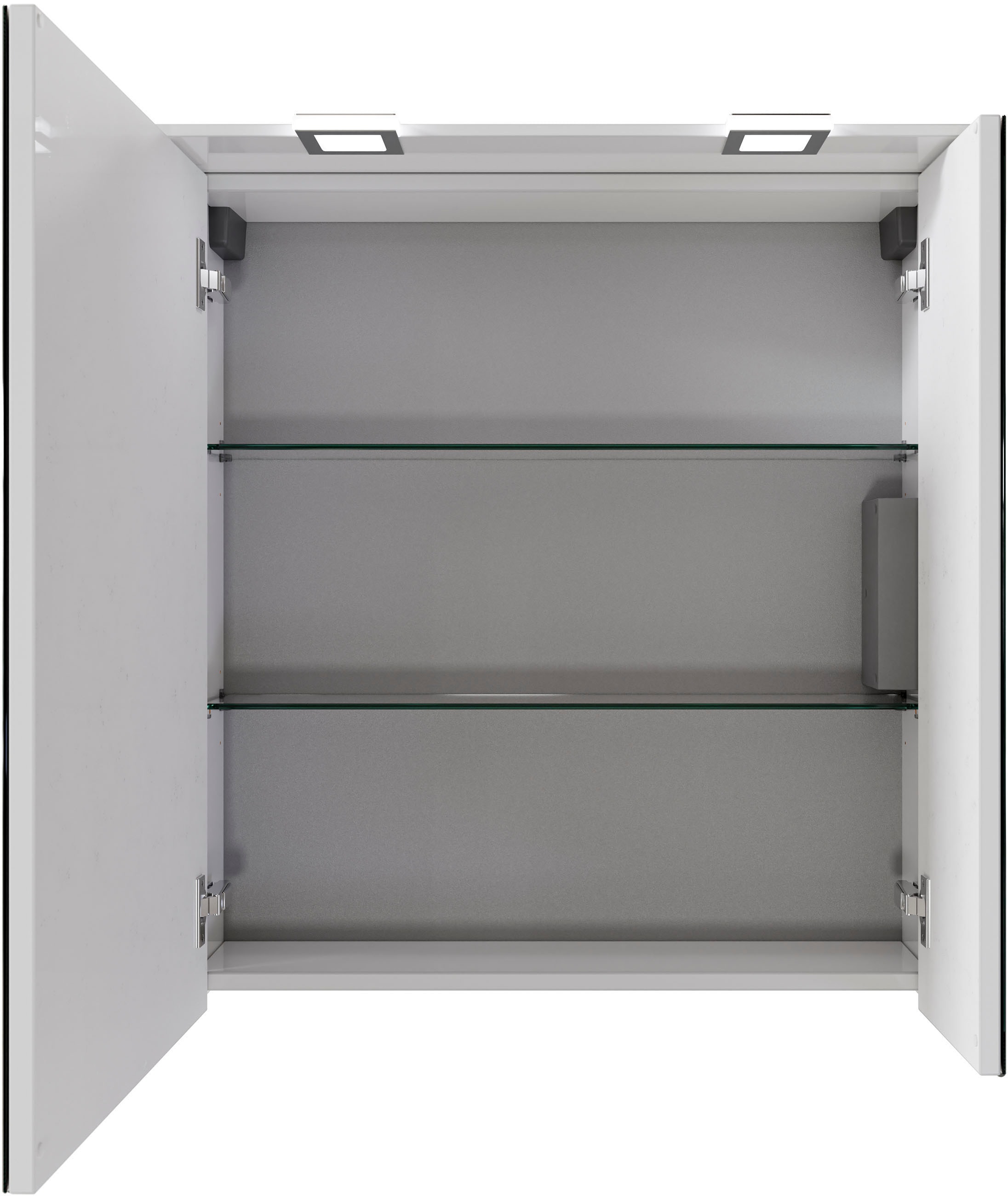 Saphir Badmöbel-Set »Serie 6025 2-teilig Mineralmarmor-Waschtisch mit LED-Spiegelschrank«, (2 St.), Waschplatz 67 cm breit, 2 Schubladen, 2 Spiegel-Türen, inkl Türdämpfer