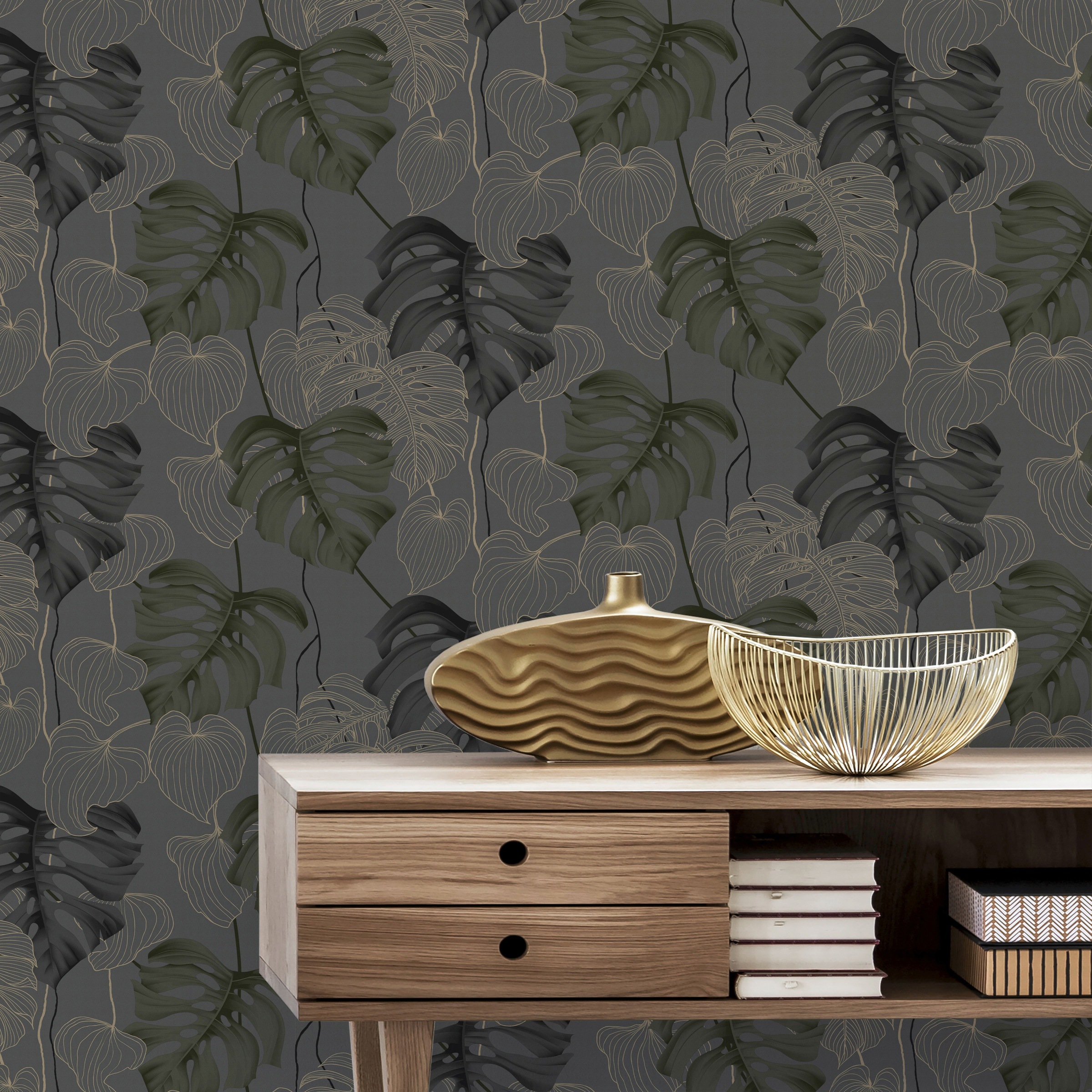 WOW Vliestapete »Paradiso« botanisch geprägt Grau/Grün - 1005x52 cm günstig online kaufen