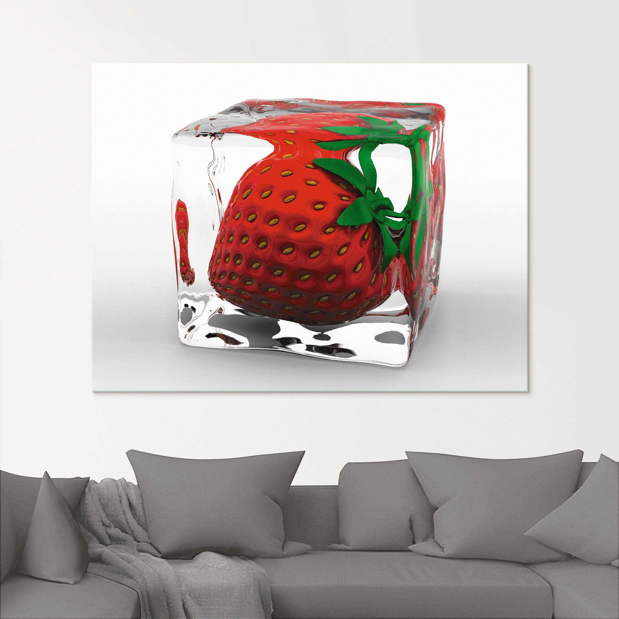 Artland Glasbild »Erdbeere in Eis«, Lebensmittel, (1 St.), in verschiedenen Größen