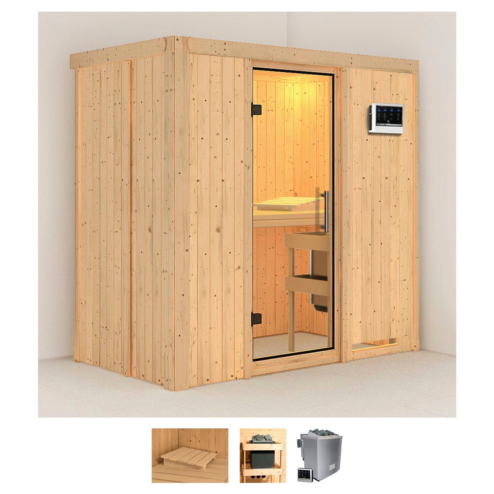 Karibu Sauna »Vada« Set,  Ofen 9 kW Bio externe Strg easy