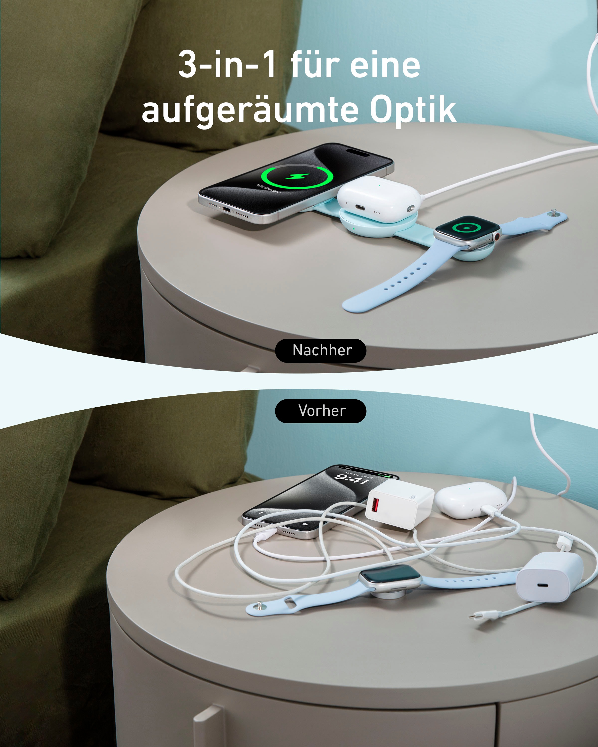 Anker Smartphone-Ladegerät »MagGo Wireless Charging Station (3-in-1, Foldable Pad)«