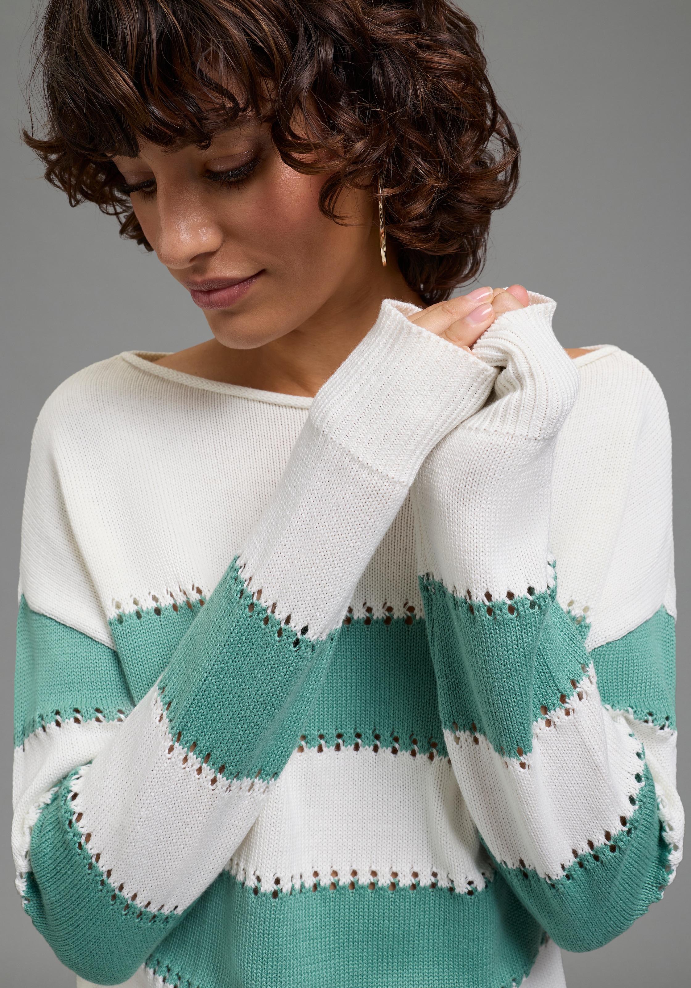 Laura Scott Streifenpullover »in sommerlichem Look« leichter Sommerpullover mit modernem Lochmuster