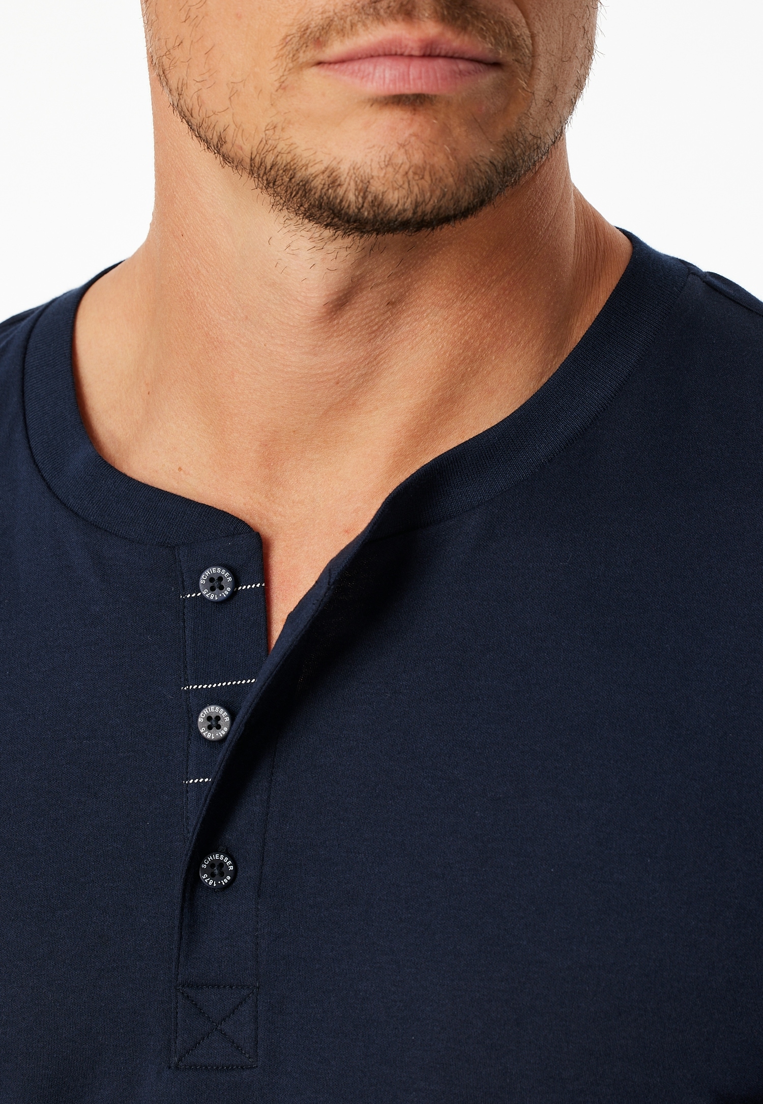 Schiesser Pyjama »Fine Interlock« 2 tlg. Rundhalsausschnitt mit Kopfleiste, langärmelig, Komfortbund