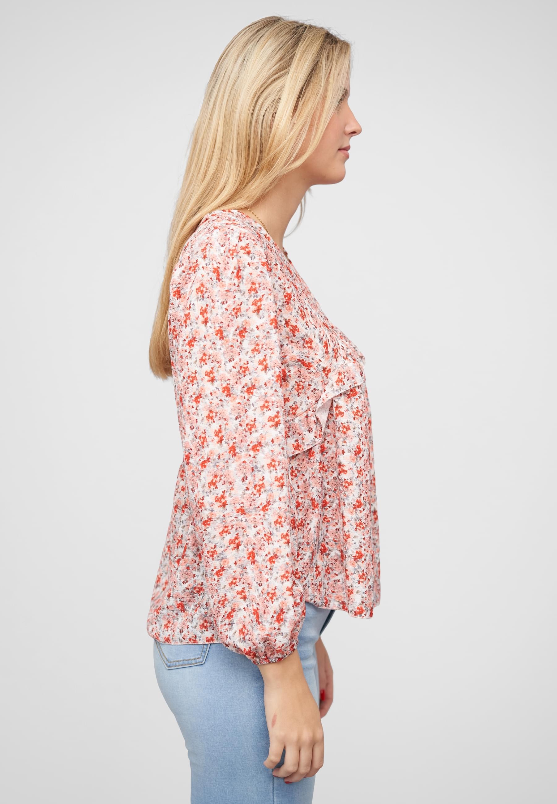 CLOUD 5IVE Langarmhemd »CLOUD 5IVE V-Neck Bluse mit Rüschendetails und Blumen Print«