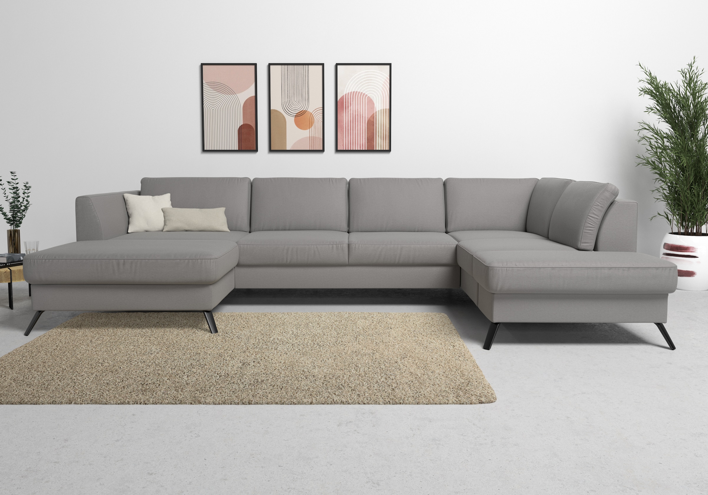 sit&more Wohnlandschaft »Olsen U-Form« inklusive Sitztiefenverstellung, wahlweise mit Bettfunktion, 15cm hoch