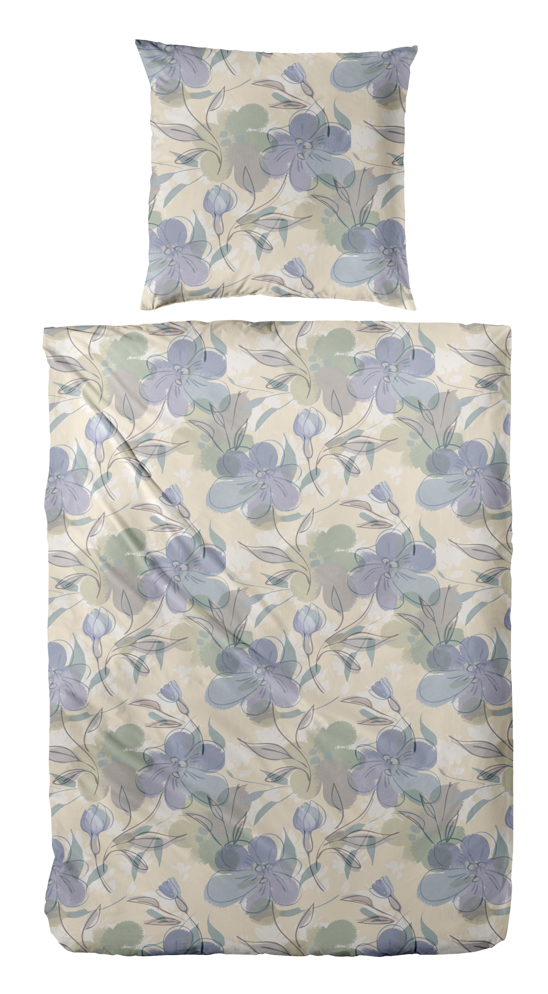 Primera Bettwäsche »Feinbiber-Bettwäsche Floris« 2 Stk. tlg. mit zarten Blü günstig online kaufen