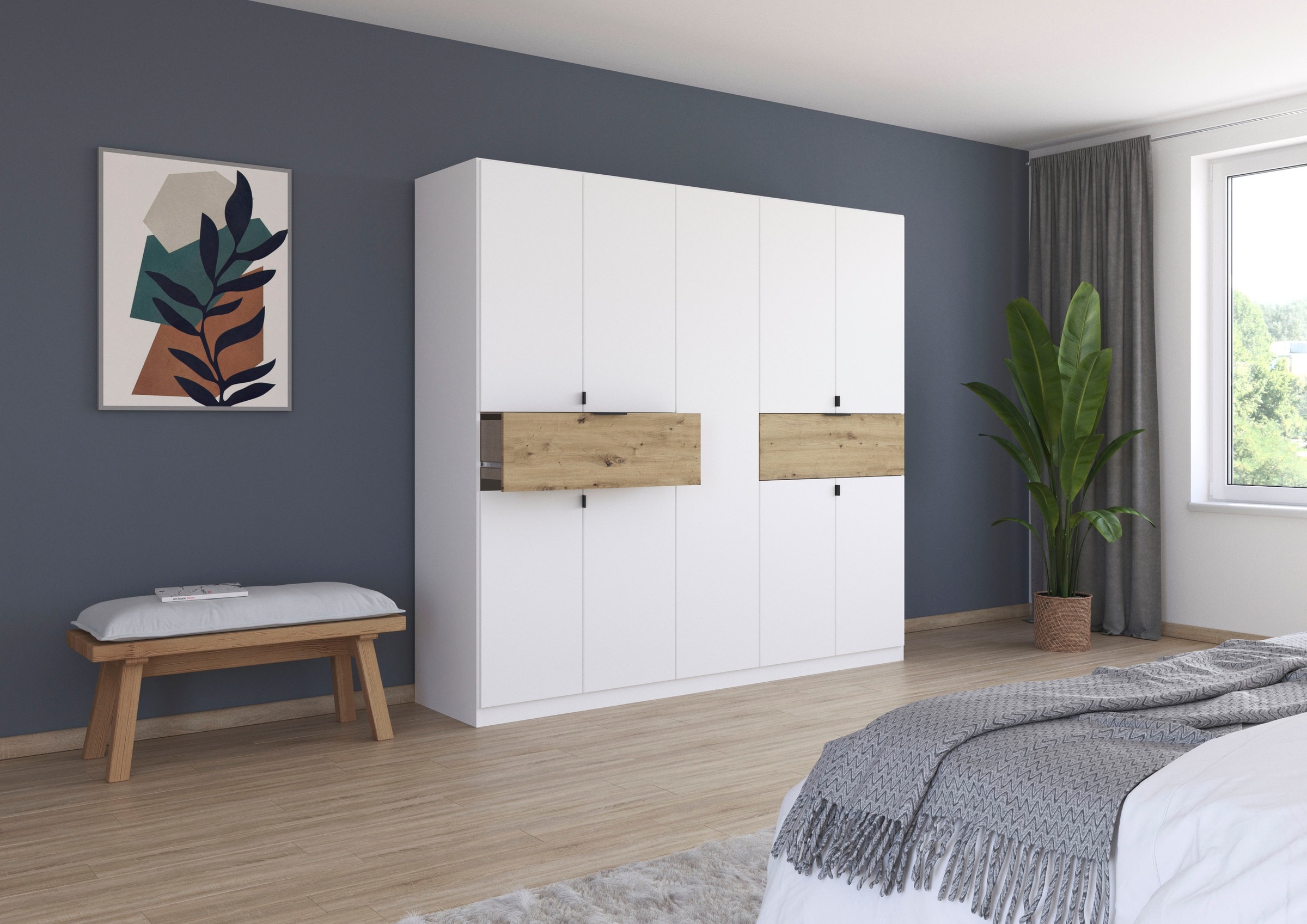 rauch Drehtürenschrank »Kleiderschrank Schrank Garderobe Wäscheschrank TICAO«, (Schubladen in der Höhe variabel positionierbar), mit 2 geräumigen Schubladen, viel Stauraum MADE IN GERMANY