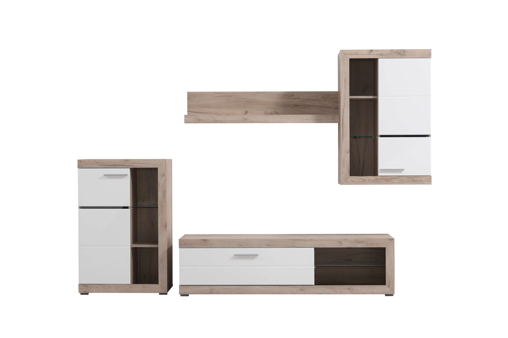 INOSIGN Wohnzimmer-Set »Rosso Wohnwand, Mediawand, Anbauwand, für TV bis 60', Breite 267 cm«, (Komplett-Set, 4 St., 4-st), Set besteht aus Highboard, TV-board, Wandregal und Hängeschrank