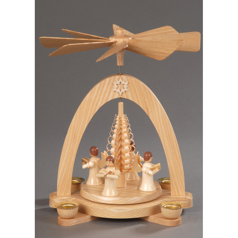 ALBIN PREISSLER Weihnachtspyramide »4 Engel mit Spanbaum, Handwerkskunst aus dem Erzgebirge« Weihnachtsdeko aus Holz natur