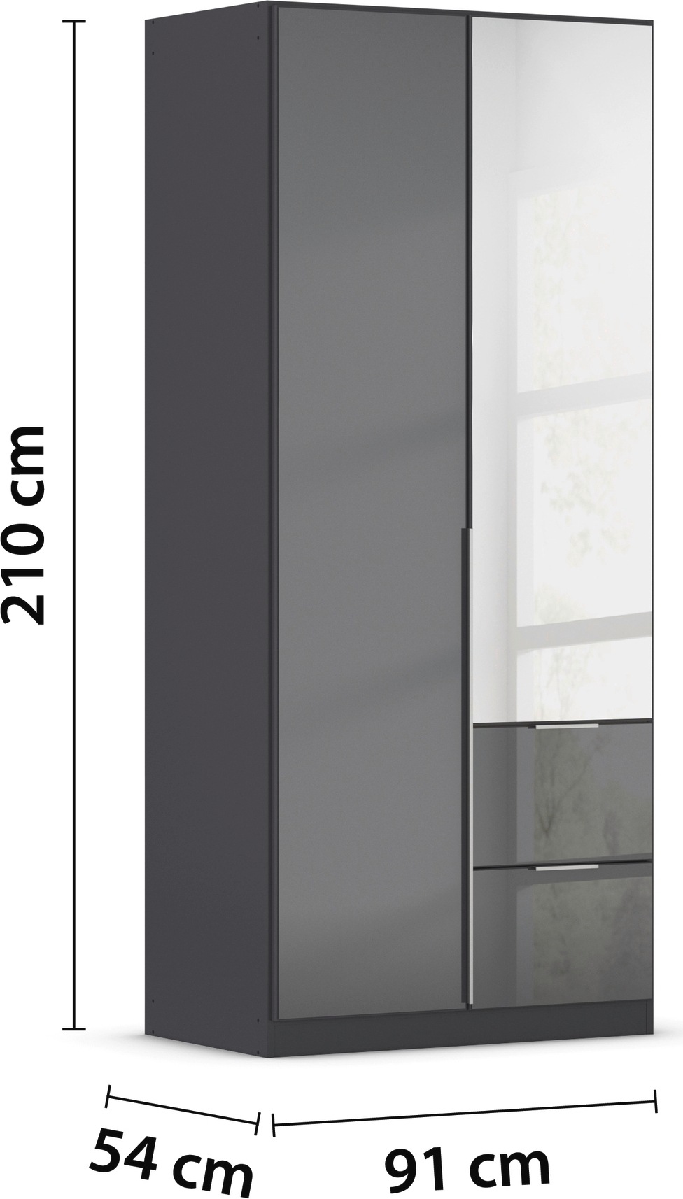 rauch Drehtürenschrank »Kleiderschrank Kleiderschränke Schrank Garderobe AGORDO mit Glasfront«, (in zwei Griff-Farben mit Glasfront), mit Außenschubkästen, in 6 Breiten und 2 Höhen MADE IN GERMANY