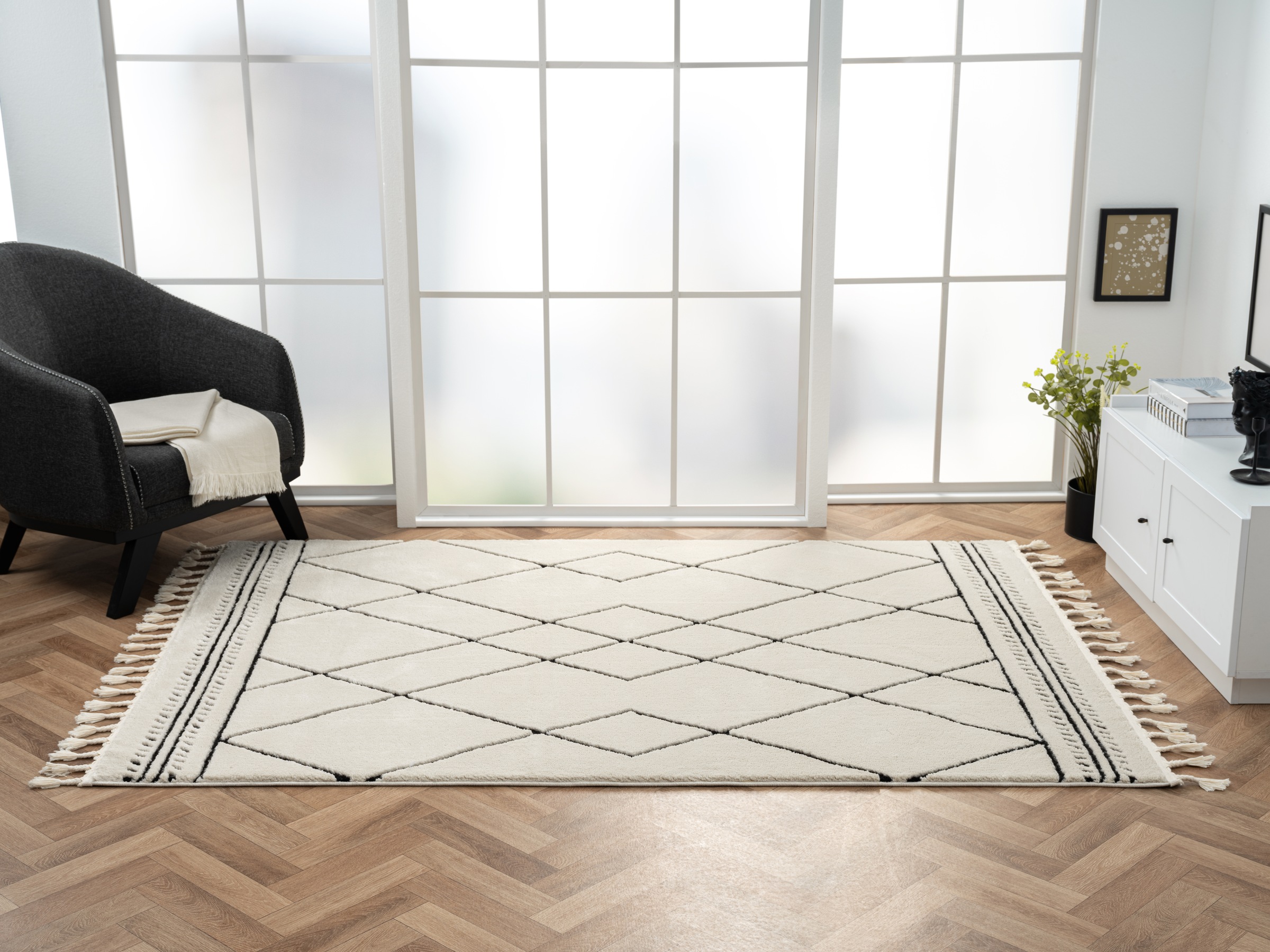 Myflair Möbel & Accessoires Hochflor-Teppich »Moroccan Design, LAGERRÄUMUNG!«, rechteckig, 24 mm Höhe, modern, marokkanisches Design, Rauten Muster, weich durch Hochflor