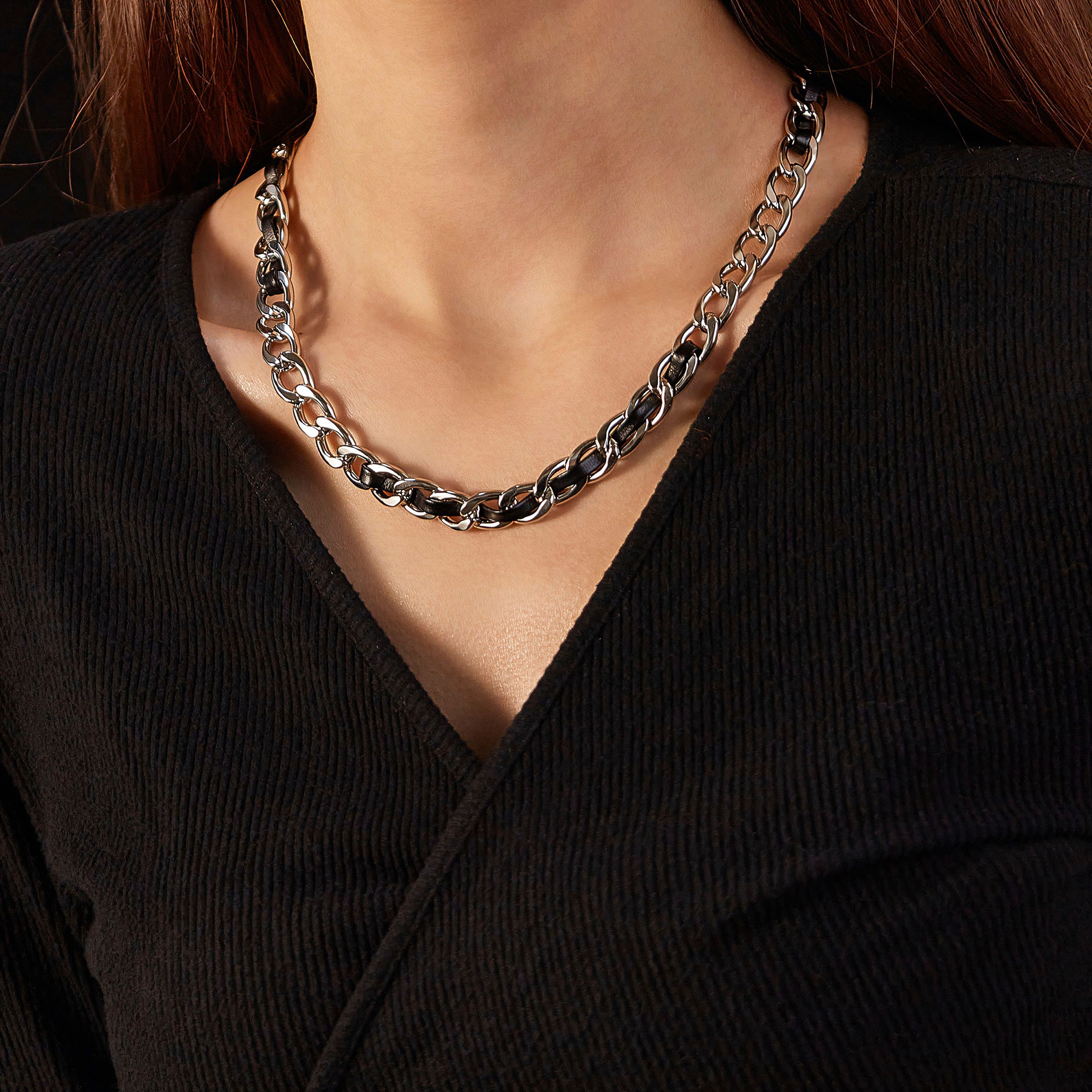 Firetti Edelstahlkette »Schmuck Geschenk Edelstahl Leder Halsschmuck Halskette Panzerkette«