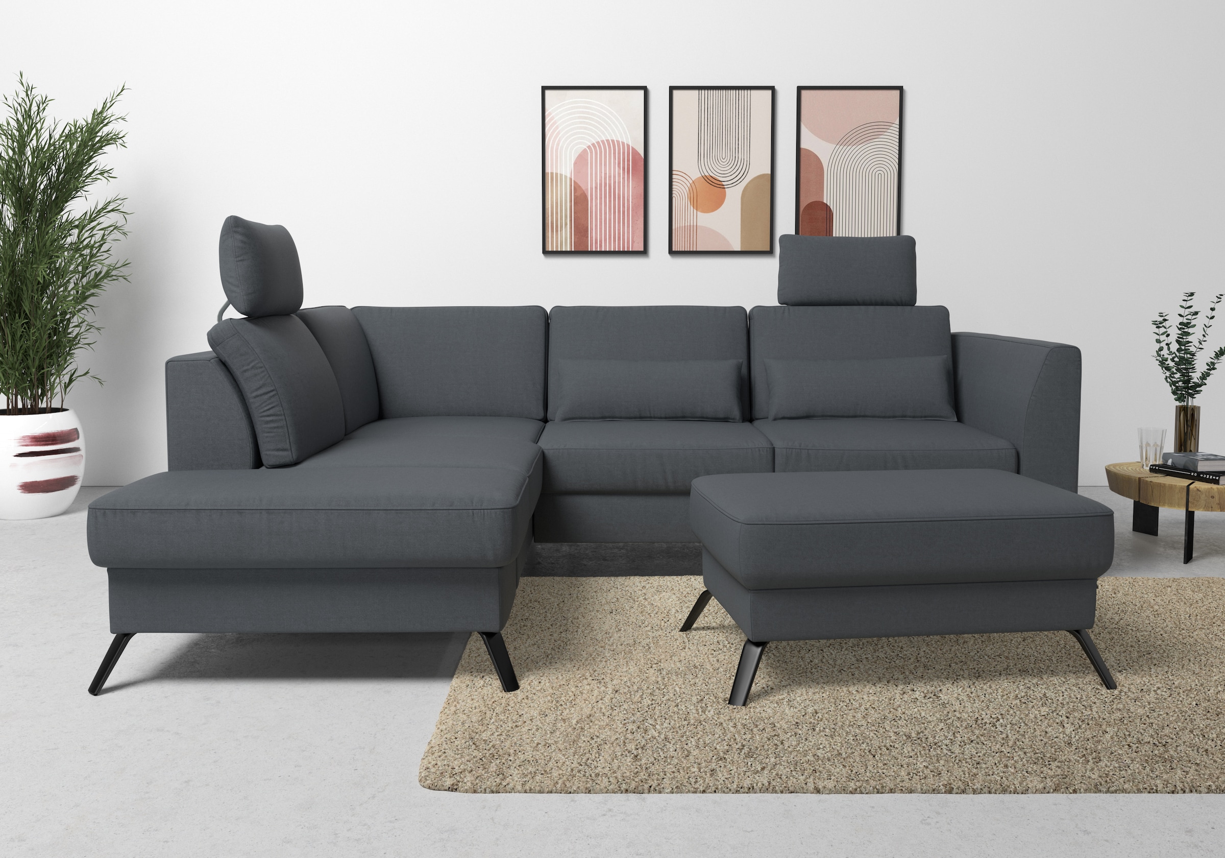 sit&more Ecksofa »Olsen L-Form«, inklusive Sitztiefenverstellung, wahlweise mit Bettfunktion, 15cm hoch