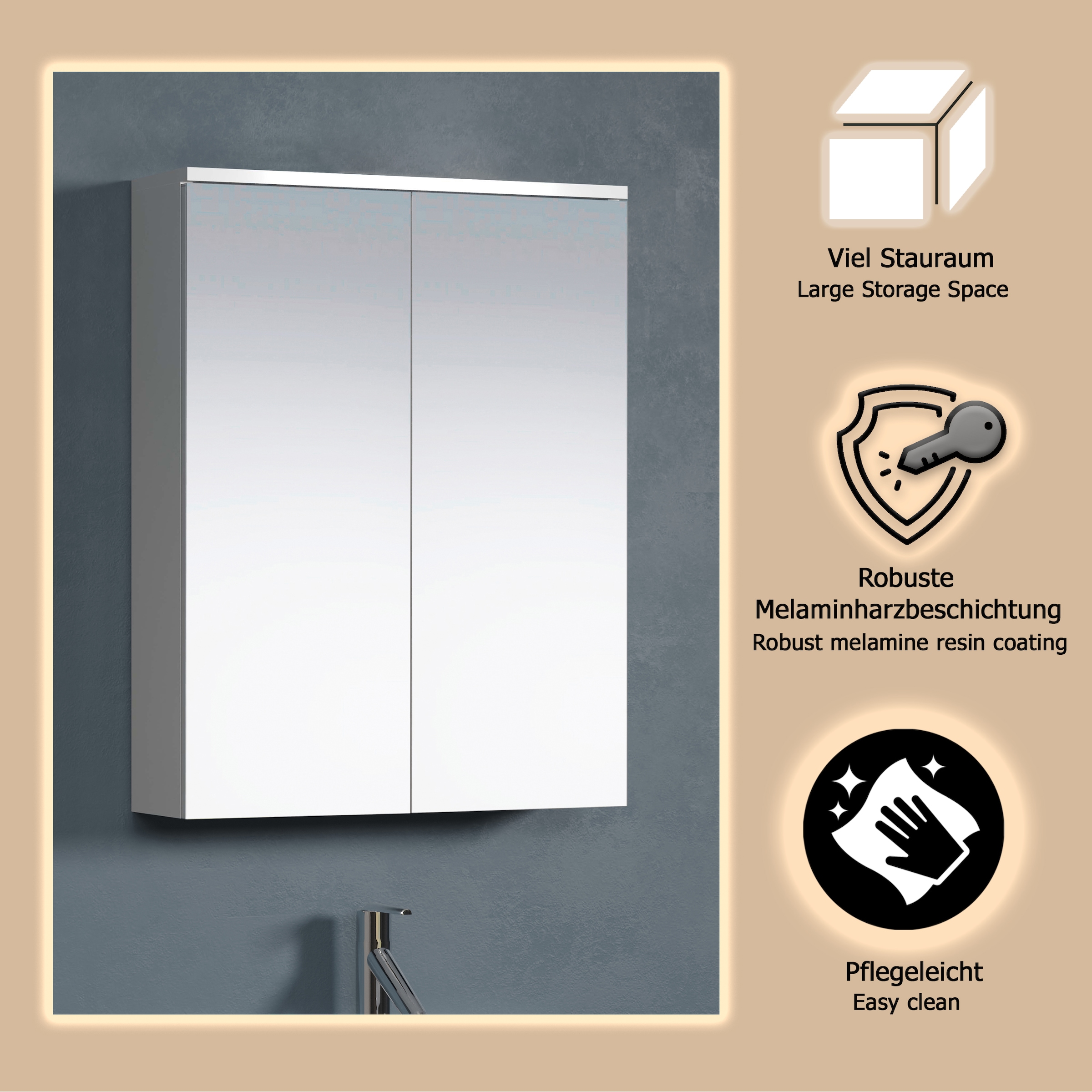 welltime Spiegelschrank »Prag«, (1 St.), Spiegelschrank mit 2 Spiegeltüren - (B/T/H) 60/18/78 cm
