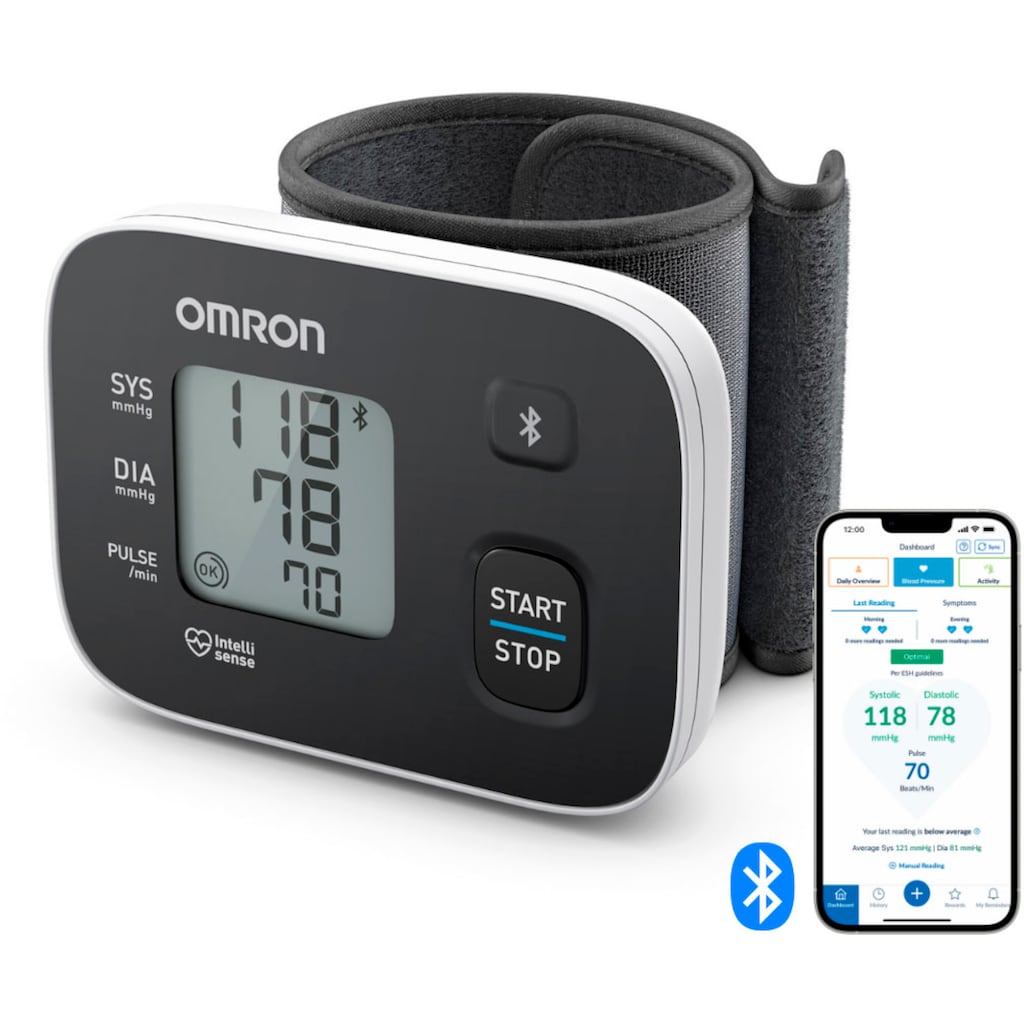 Omron Handgelenk-Blutdruckmessgerät »RS3 Intelli IT (HEM-6161T-D)«, mit Bluetooth-Funktion für zu Hause und unterwegs