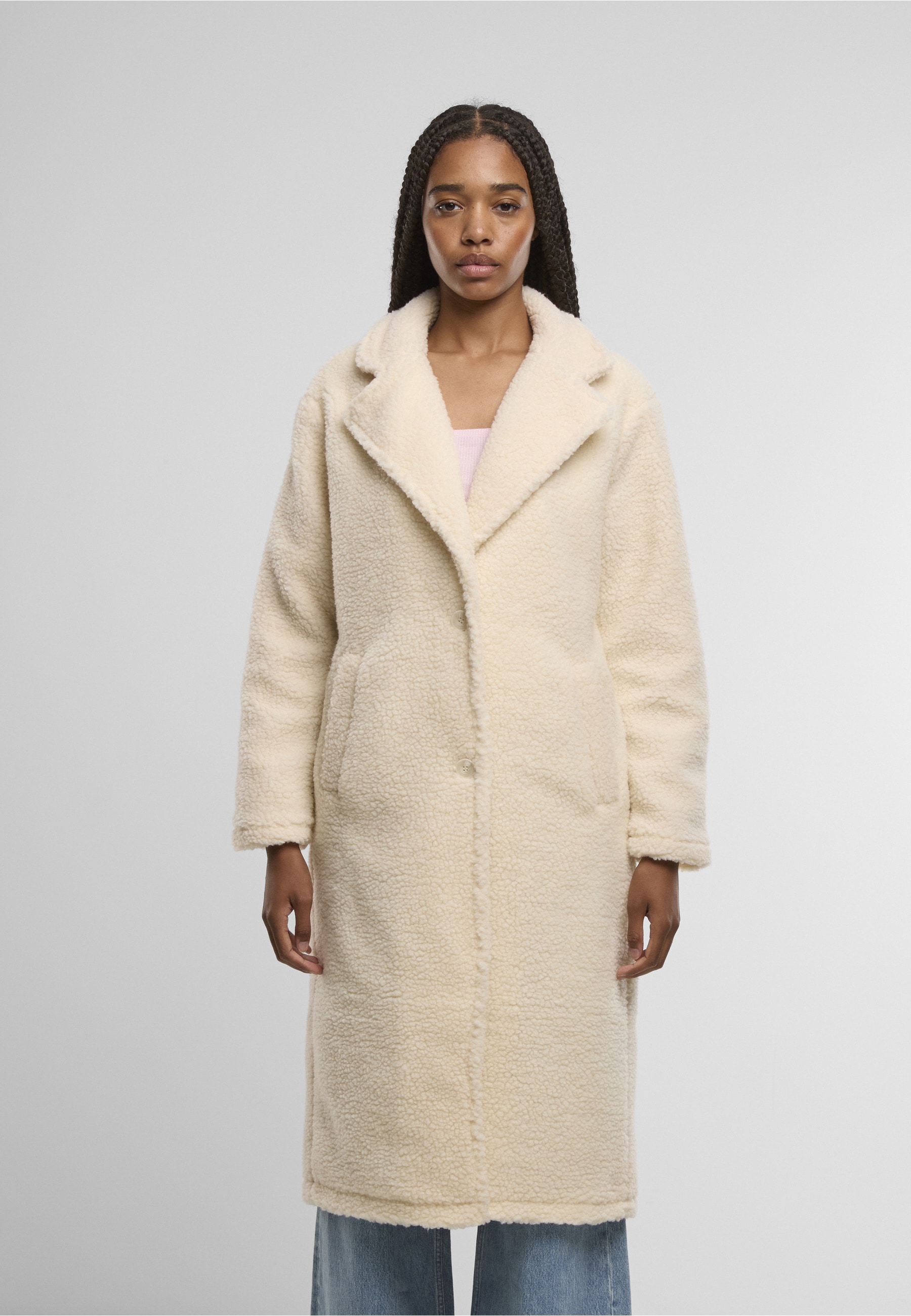 URBAN CLASSICS Winterjacke »Urban Classics Ladies Teddy Long Coat« 1 Stk. tlg. ohne Kapuze
