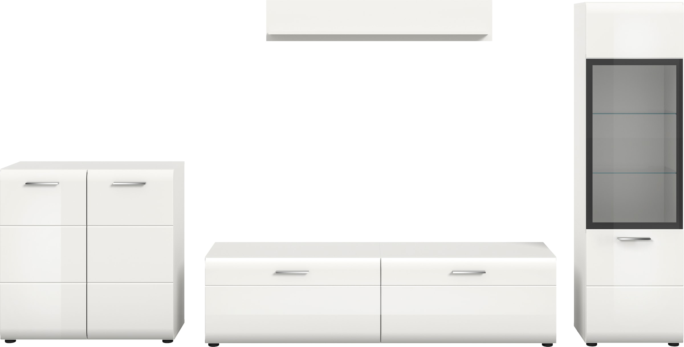 INOSIGN Wohnwand »FLORENZ, 4-teilige Wohn-Kombination, hochwertige MDF-Front« Set, Set, best. aus: 1 Kommode, 1 Lowboard, 1 Vitrine, 1 Wandboard, 4 Stk. tlg.