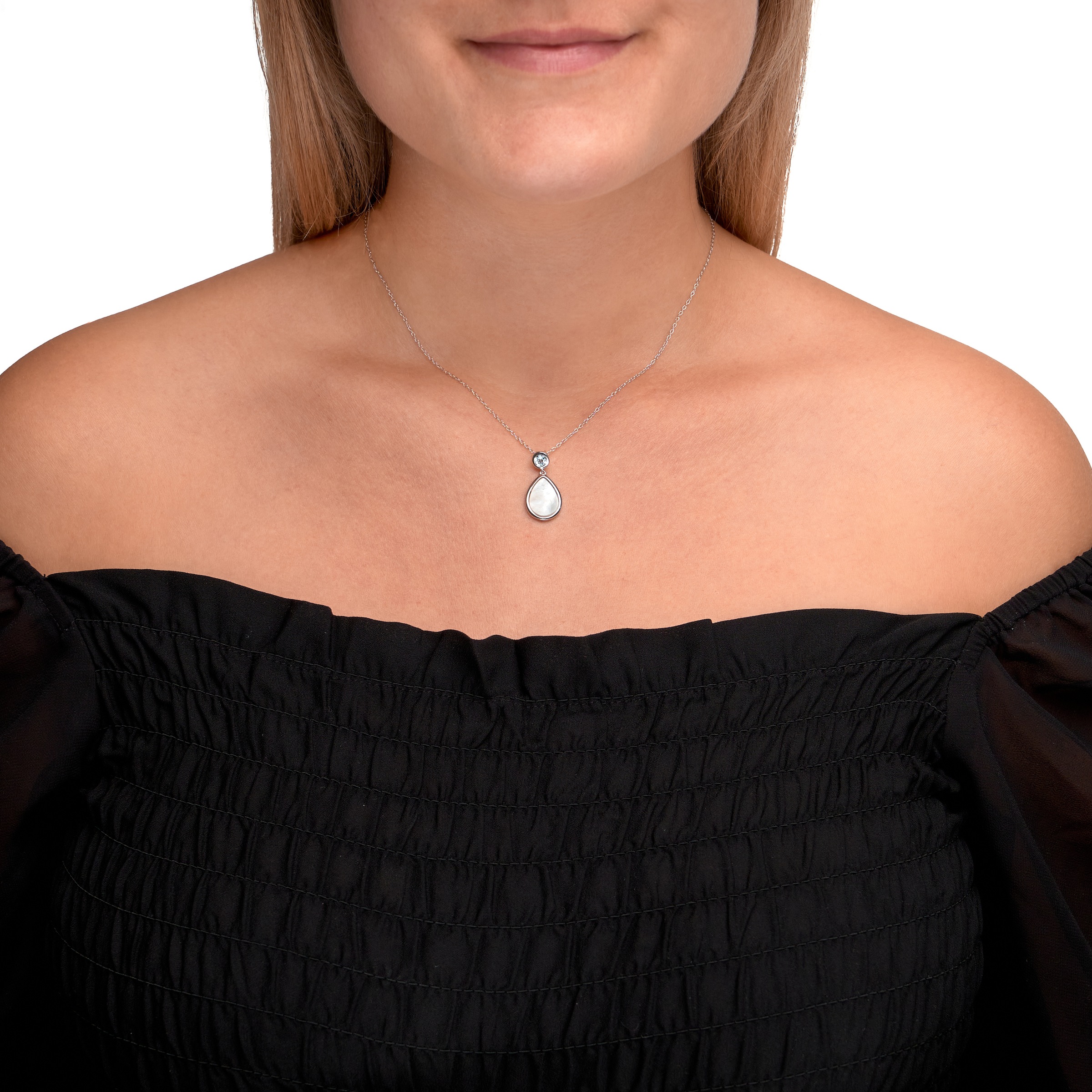 Zeeme Kette mit Anhänger »Silber 925 rhodiniert 42+5cm Perlmutt weiß Topas blau«