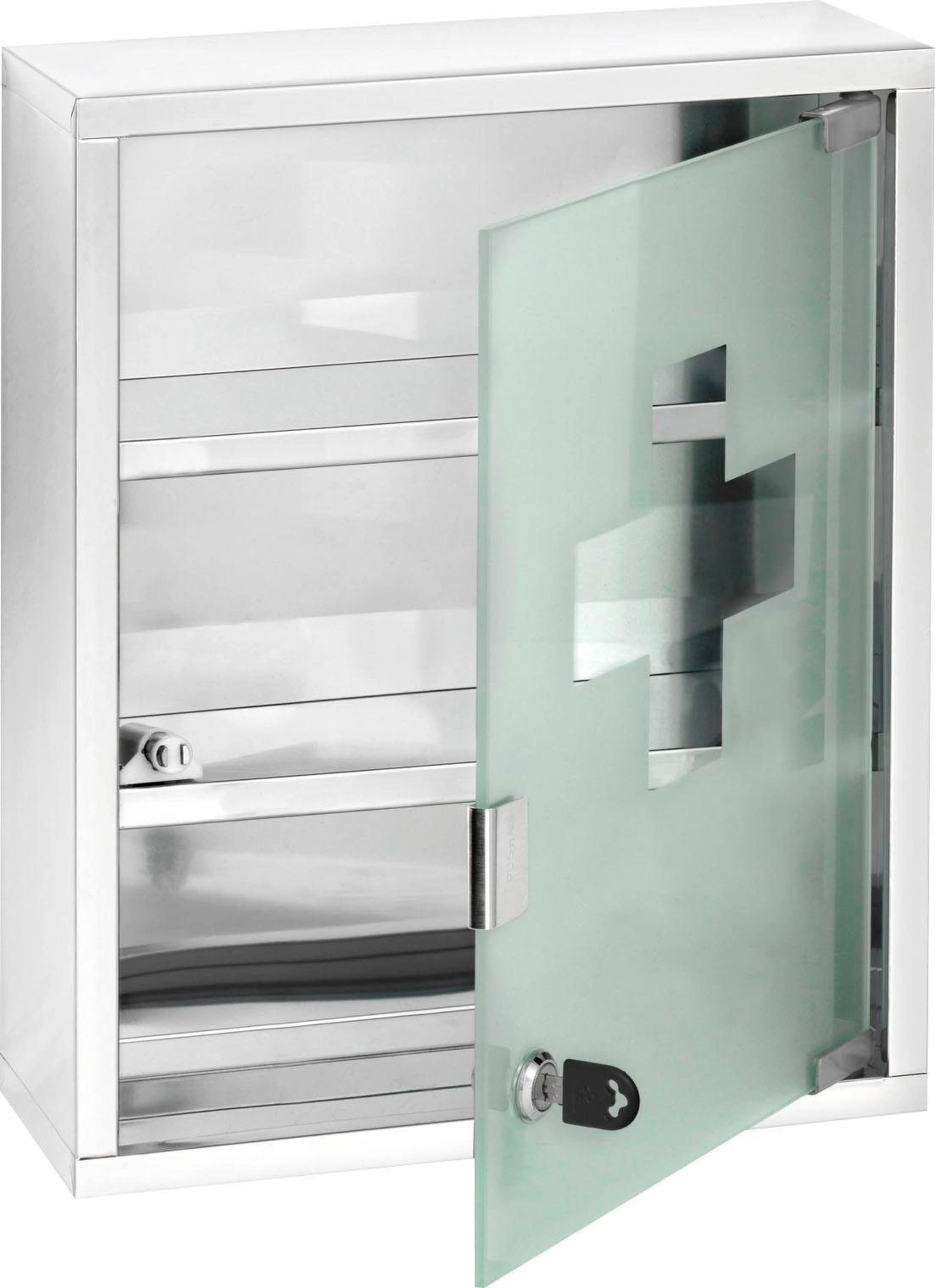 WENKO Medizinschrank, Edelstahl und satiniertes Sicherheitsglas, 30 x 40 cm cm