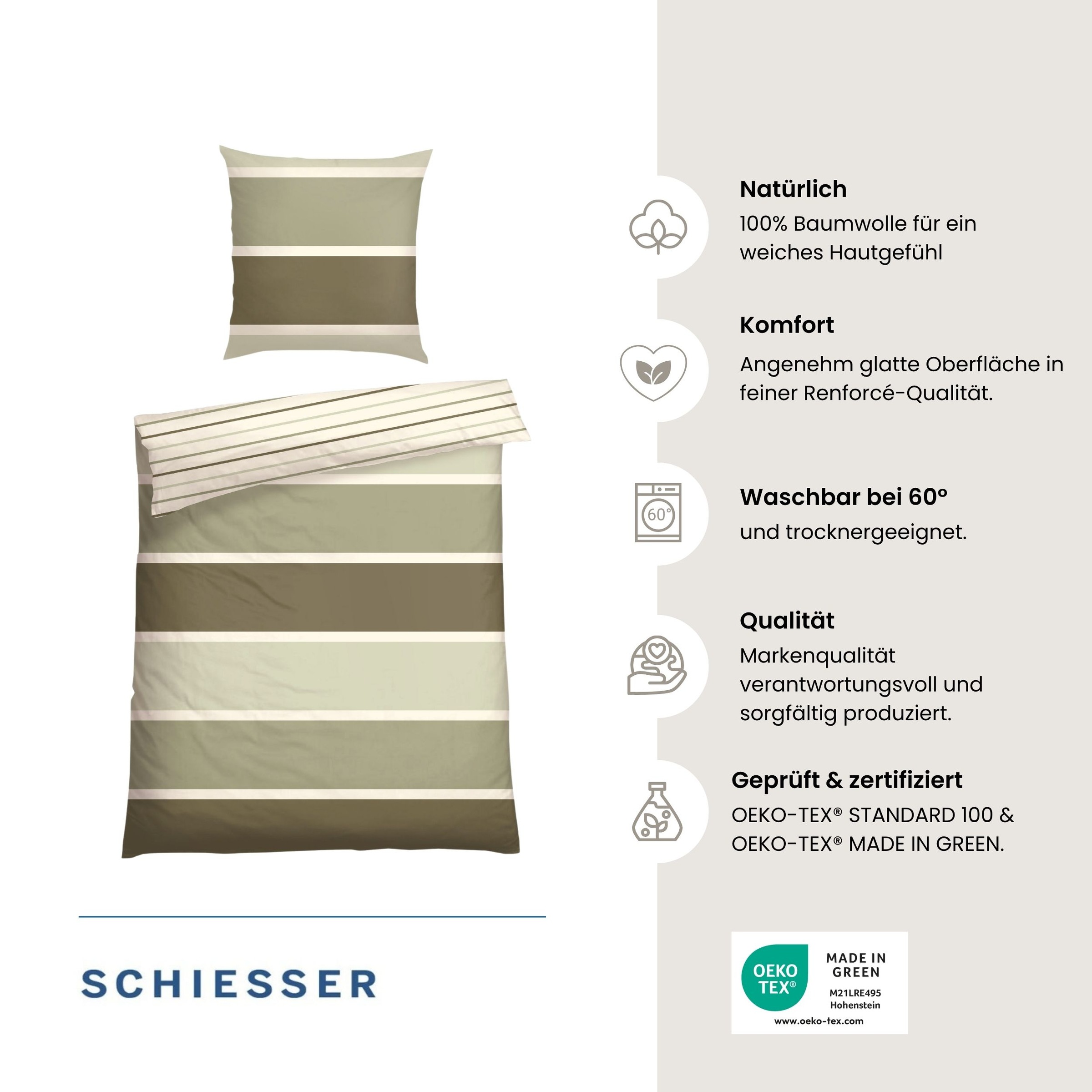 Schiesser Wendebettwäsche »Brody aus weicher Baumwolle mit klassichen Streifen« 2 Stk. OEKO-TEX® MADE IN GREEN