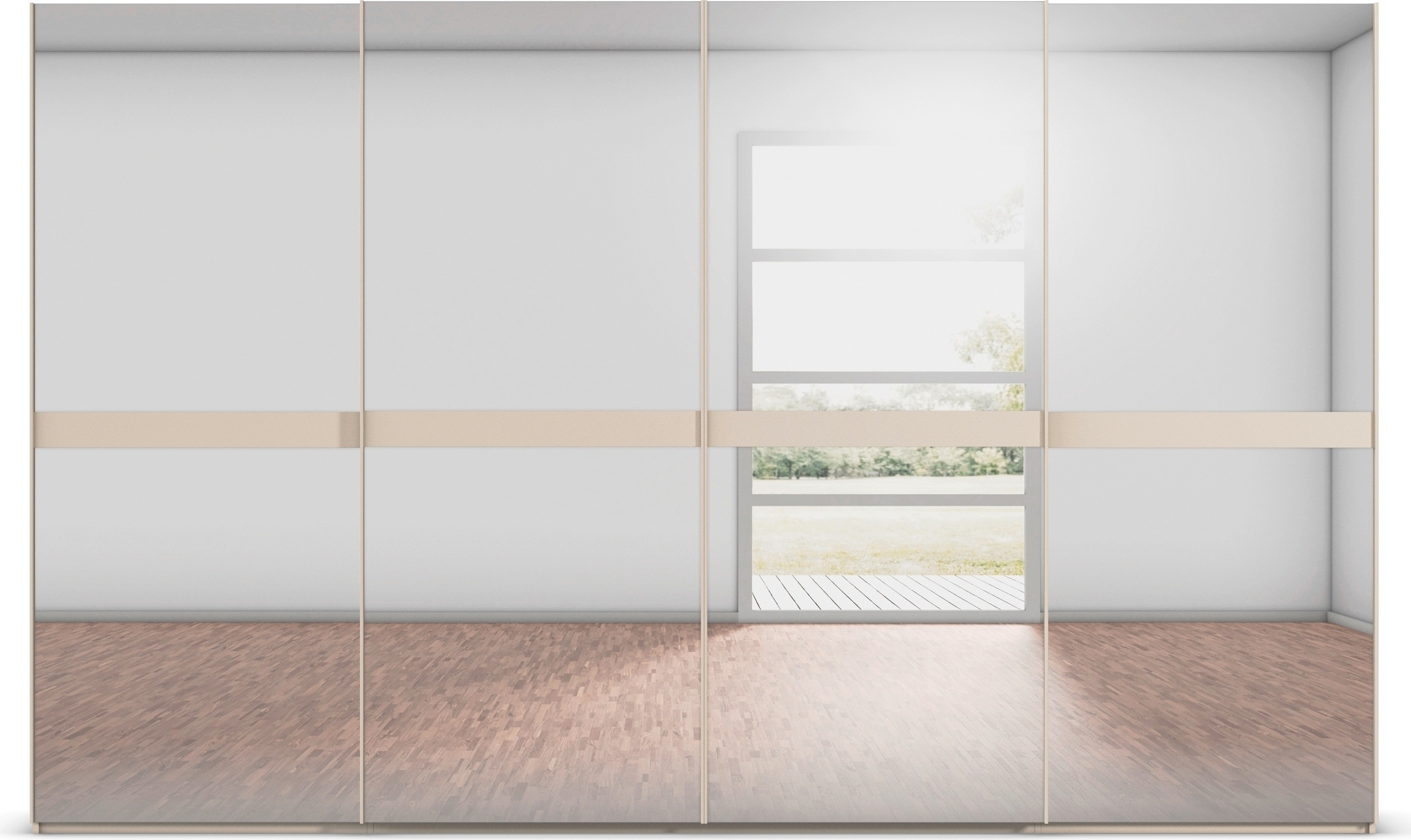 rauch Schwebetürenschrank »Kleiderschrank Schrank Garderobe Schlafzimmerschrank SCALE-LINE«, edle Optik mit Bauchbinde in Korpusfarbe Spiegelfront MADE IN GERMANY