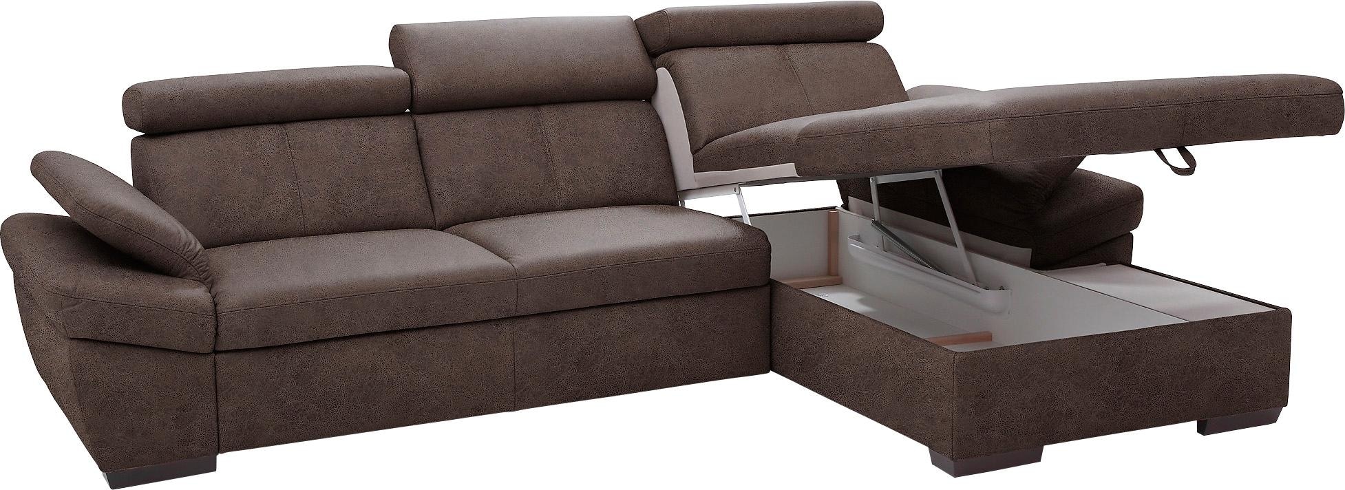 exxpo - sofa fashion Ecksofa »Salerno, klassisch modernes Funktionssofa, hoher Sitzkomfort, L-Form«, inkl. Kopf- und Armteilverstellung, wahlweise mit Bettfunktion